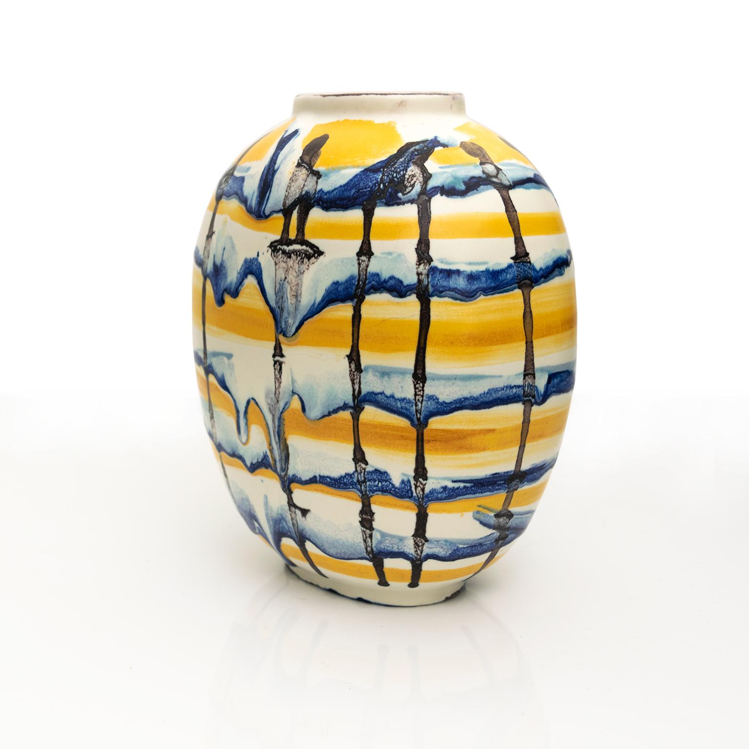 20th Century Carl-Harry Stalhane Scandinavian Modern Hand Decorated Drip Vase, 1943 Rorstrand For Sale