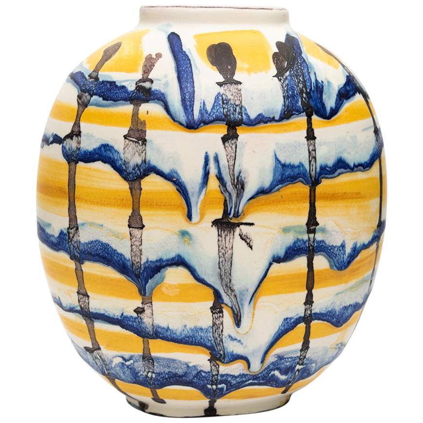 Carl-Harry Stalhane Scandinavian Modern Hand Decorated Drip Vase, 1943 Rorstrand For Sale
