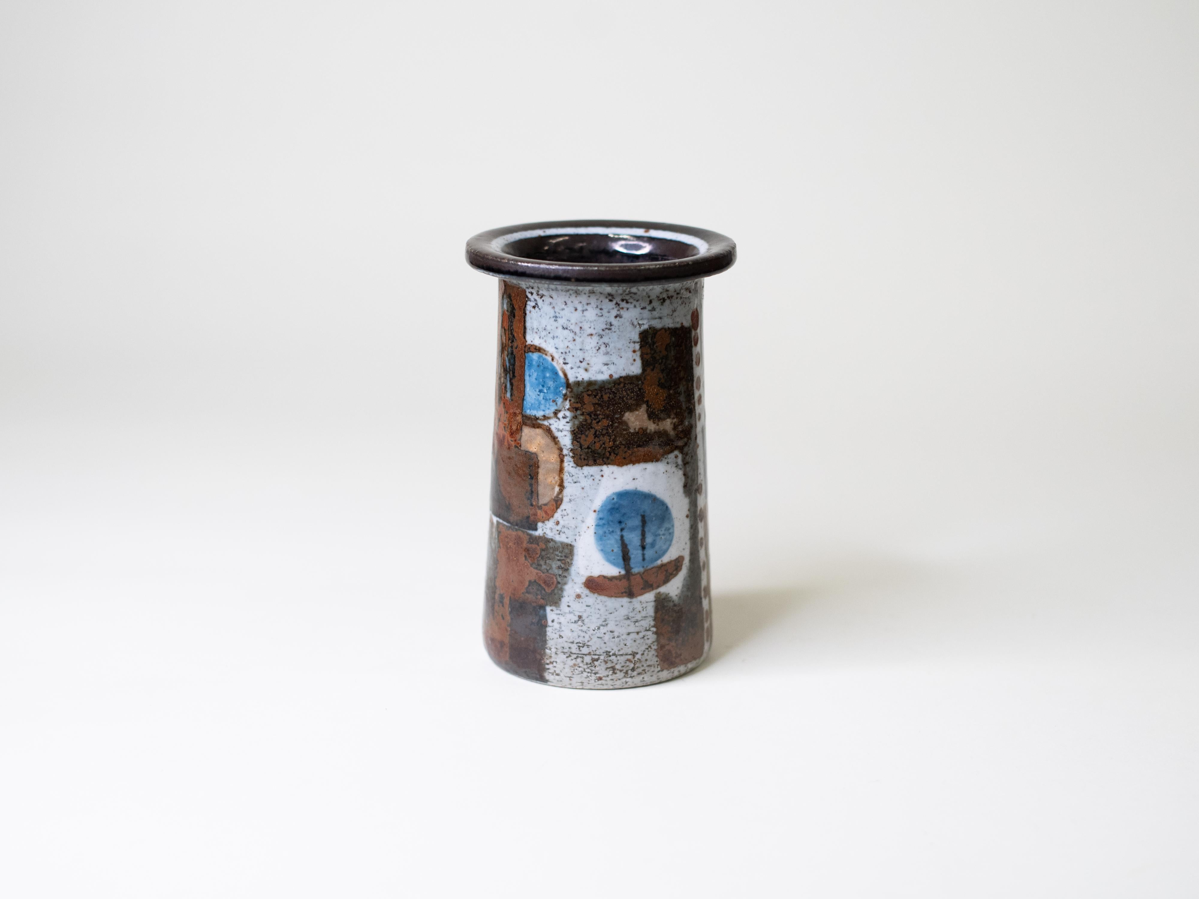 Scandinave moderne Carl-Harry Stålhane Vase en grès peint à la main pour Rörstrand, Suède, 1976 en vente