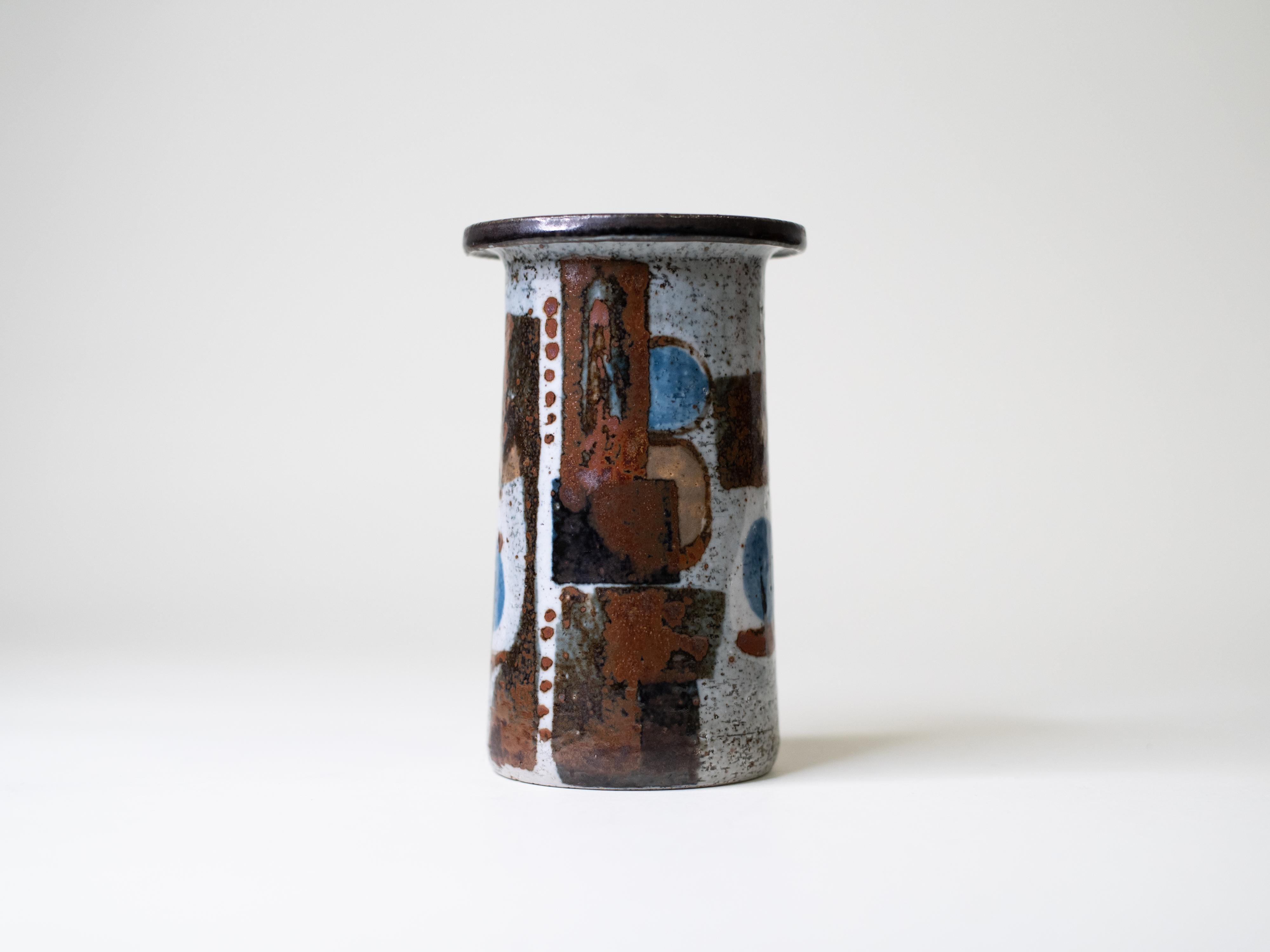 Suédois Carl-Harry Stålhane Vase en grès peint à la main pour Rörstrand, Suède, 1976 en vente