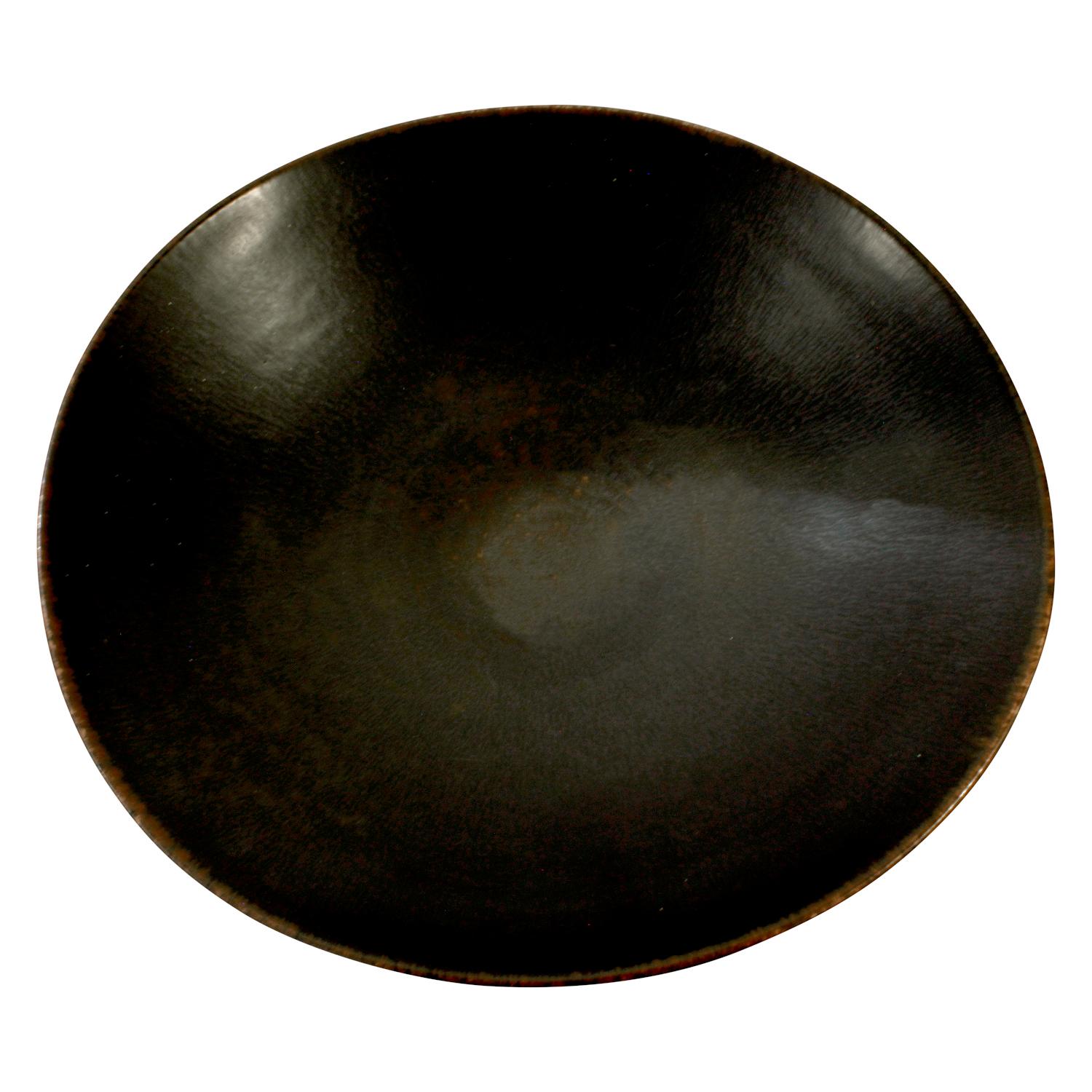 Brown “haresfur” glazed ceramic footed bowl by Carl Harry Stålhane for Rörstrand, Sweden, 1960s (signed on bottom 