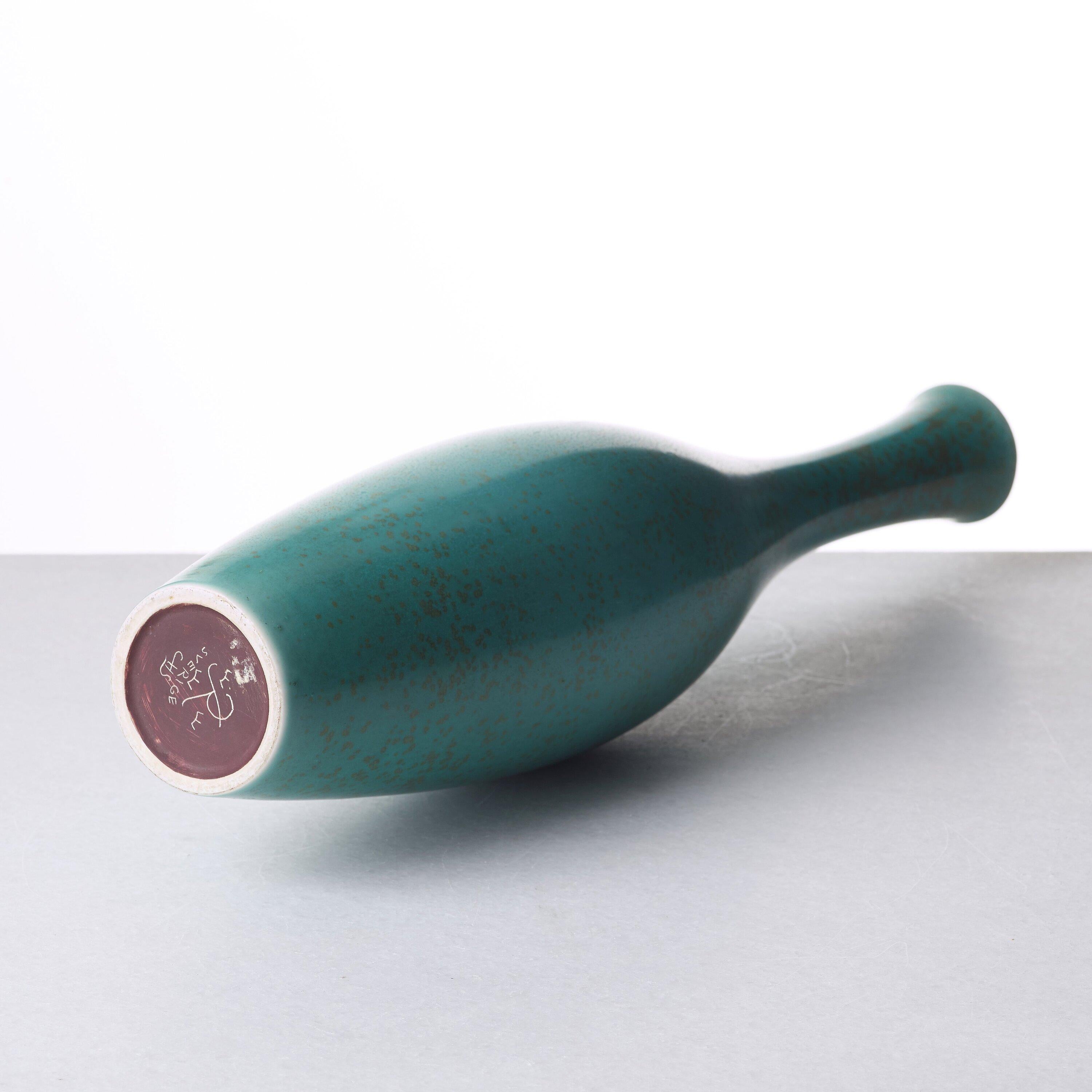 Carl-Harry Stålhane Large Ceramic Turquoise Spotted Glaze Vase, 1950s In Good Condition For Sale In Paris, FR