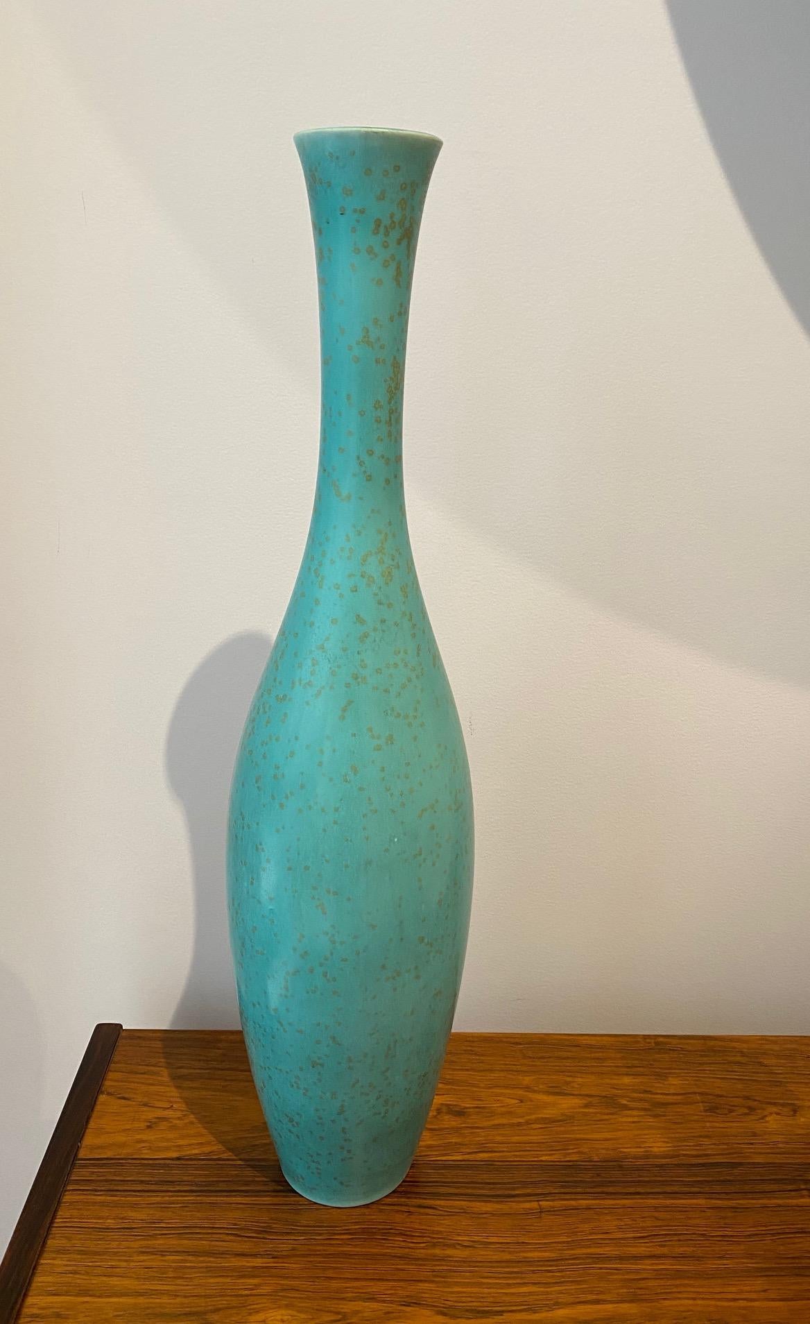 Carl-Harry Stålhane Large Ceramic Turquoise Spotted Glaze Vase, 1950s For Sale 2