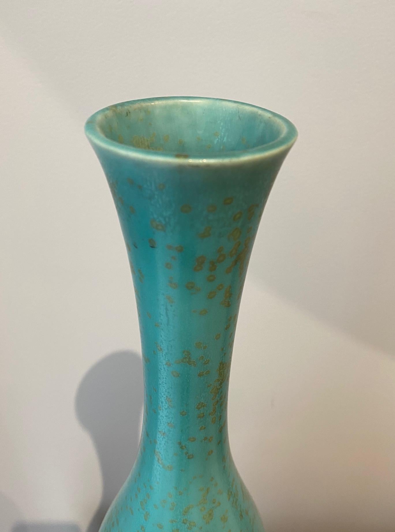 Carl-Harry Stålhane Large Ceramic Turquoise Spotted Glaze Vase, 1950s For Sale 3