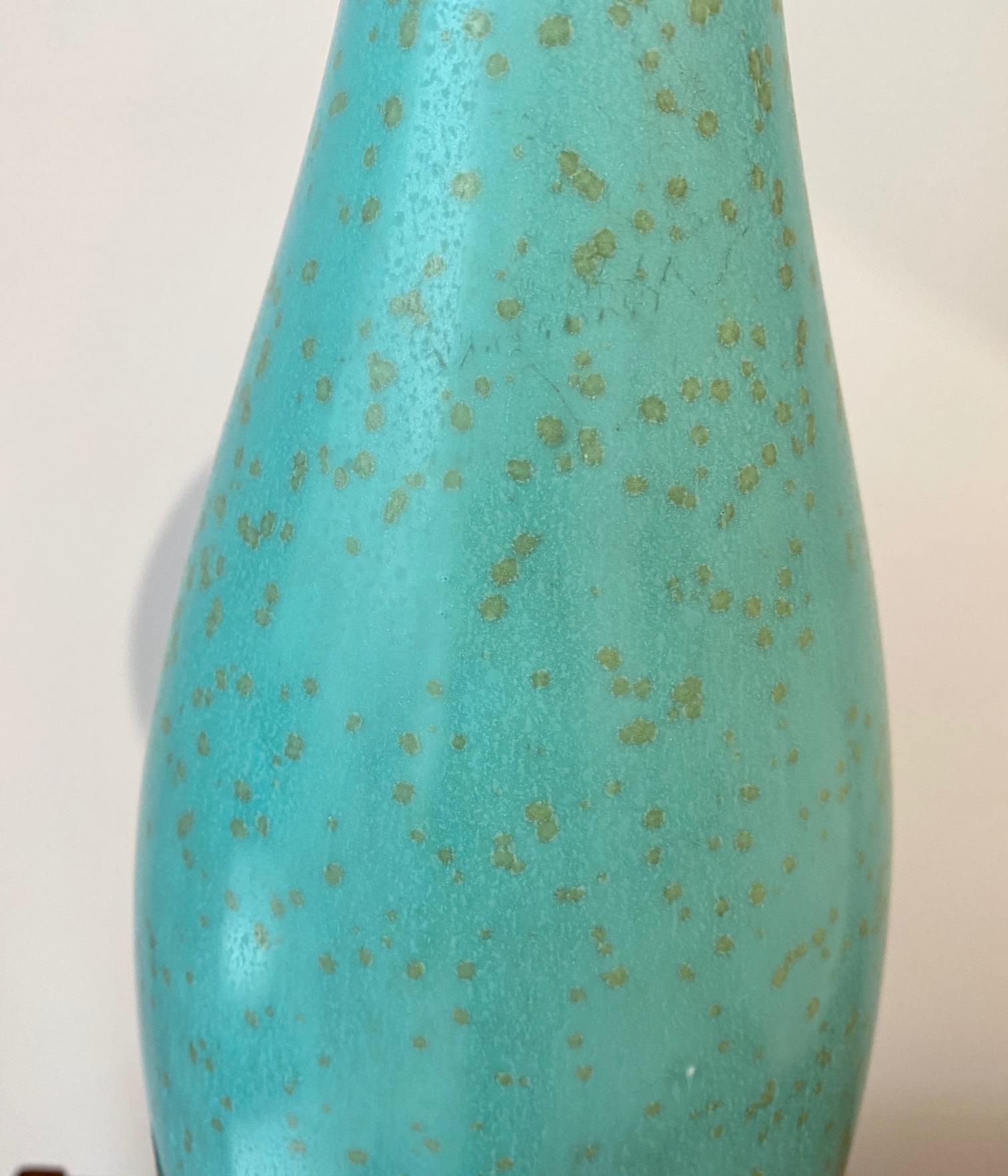 Carl-Harry Stålhane Large Ceramic Turquoise Spotted Glaze Vase, 1950s For Sale 4