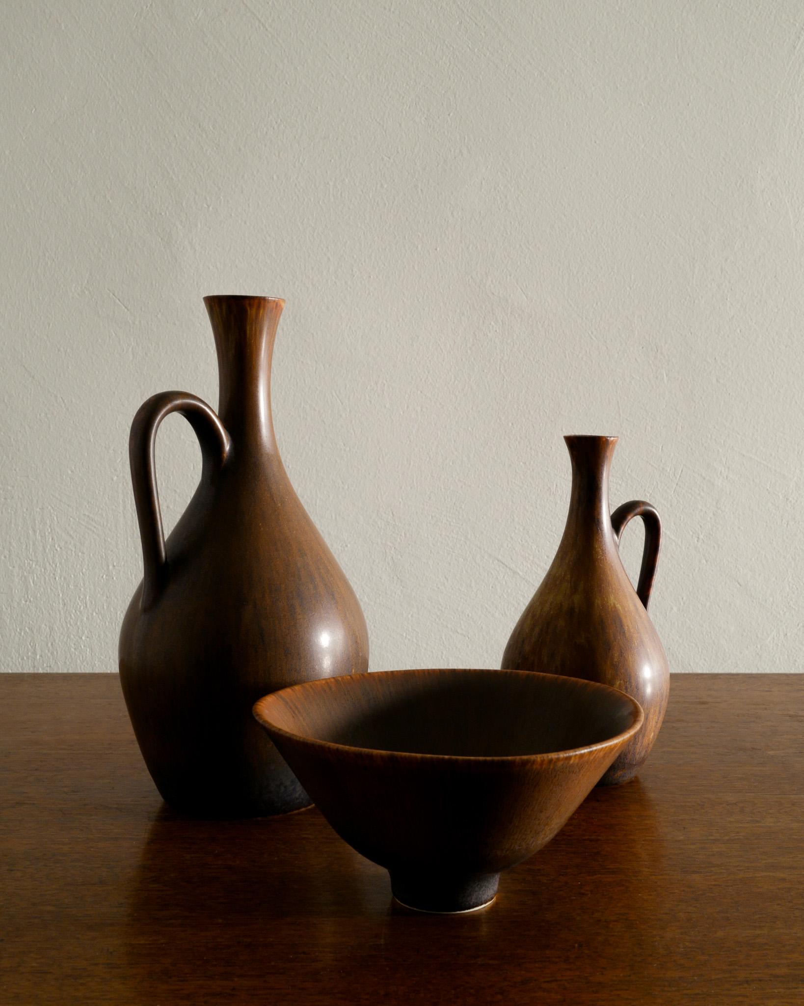 Carl-Harry Stålhane Mid Century Ceramic Vases & Bowl for Rörstrand, Sweden 1950s In Good Condition For Sale In Stockholm, SE