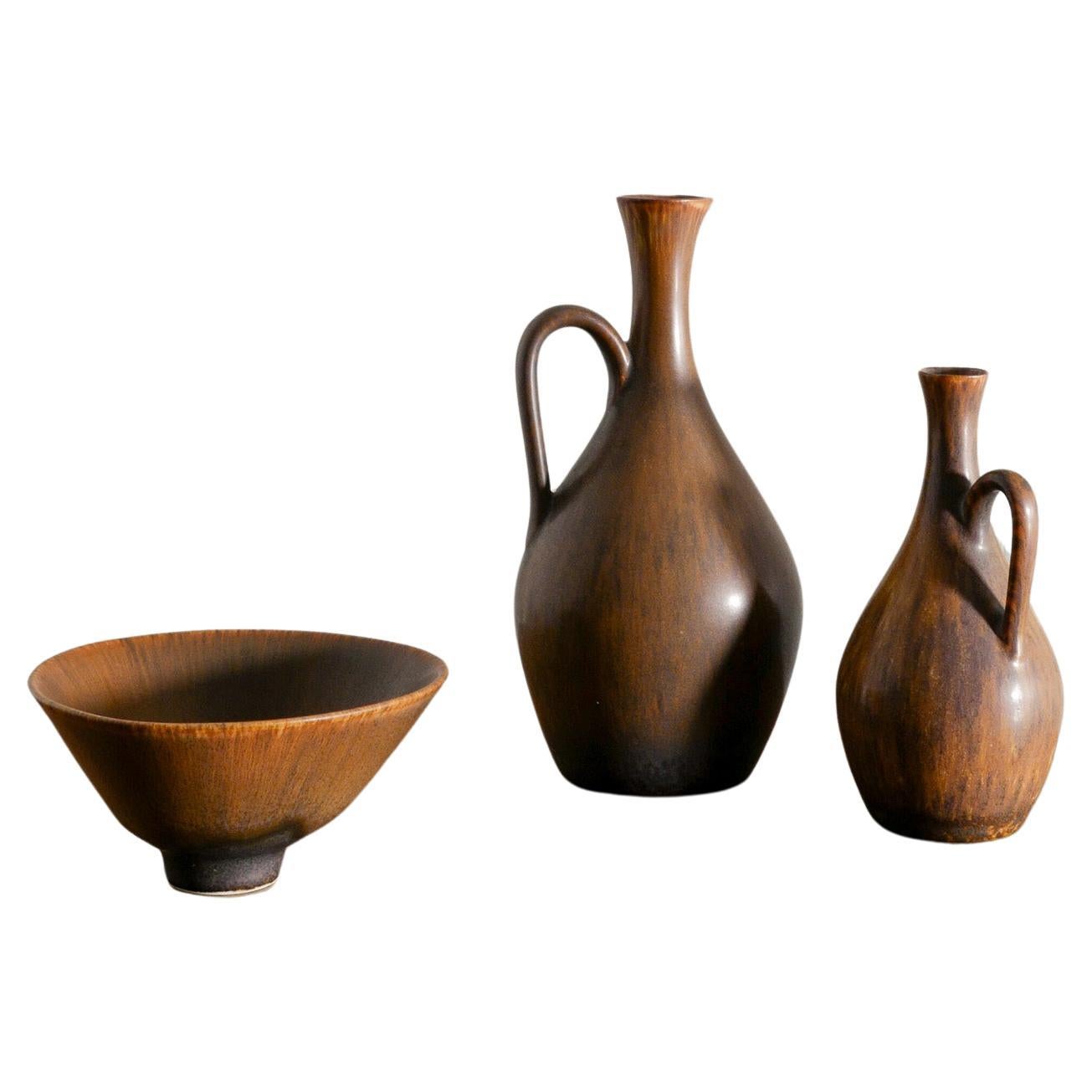 Carl-Harry Stålhane Mid Century Ceramic Vases & Bowl for Rörstrand, Sweden 1950s For Sale