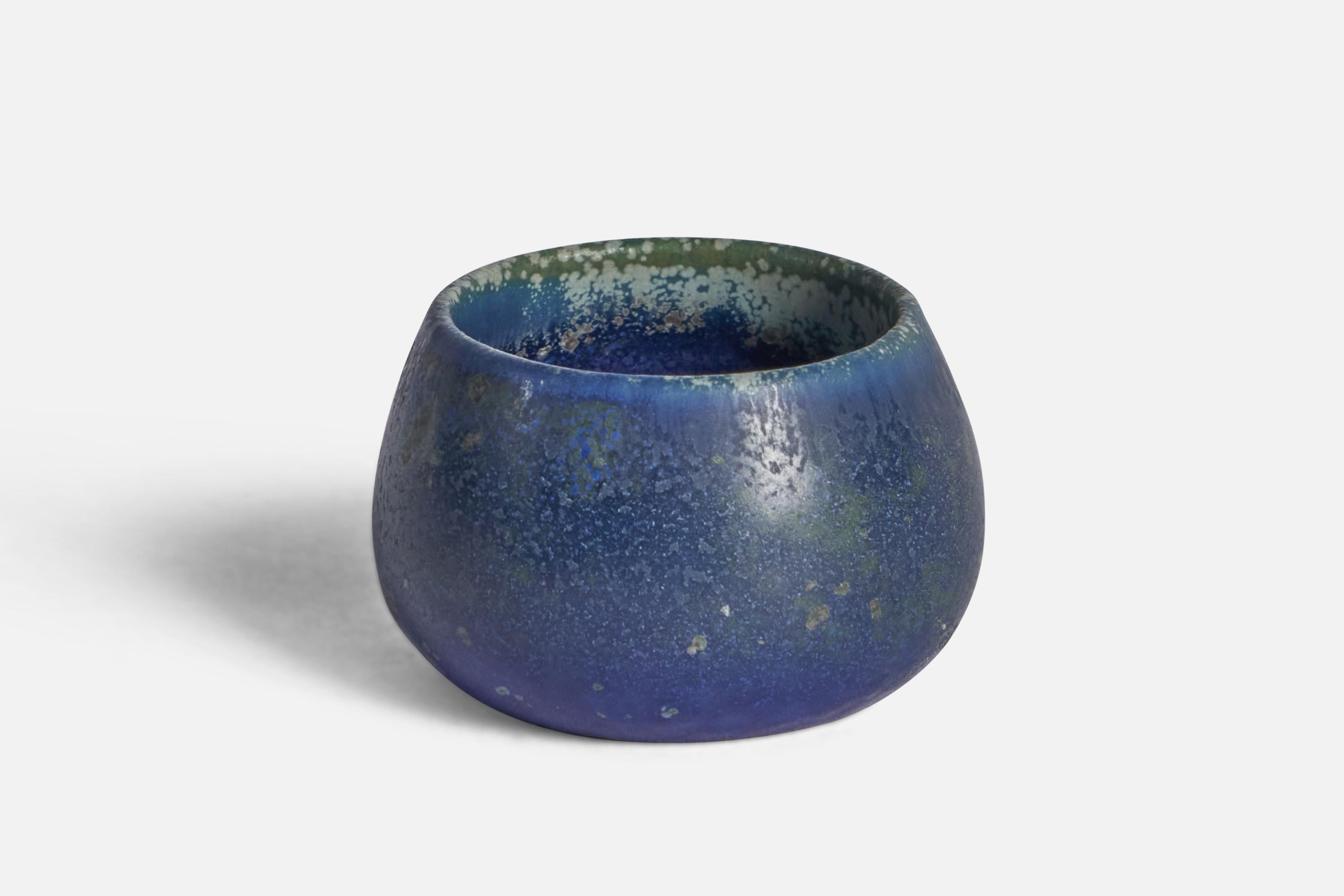 A blue-glazed miniature stoneware bowl designed by Carl-Harry Stålhane and produced by Rörstrand, Sweden, 1950s.