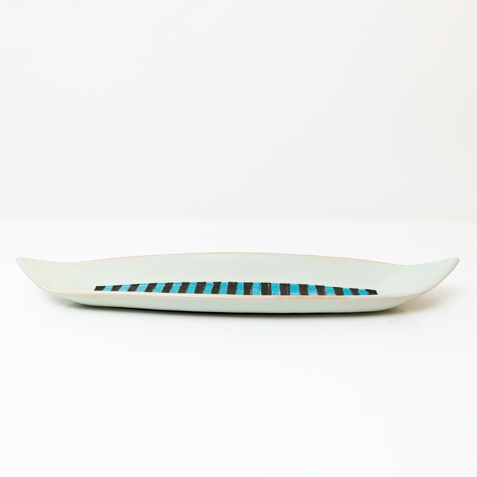 Scandinavian Carl-Harry Stalhane Painted Dish Rorstrand 'D' Sweden, 1950's For Sale