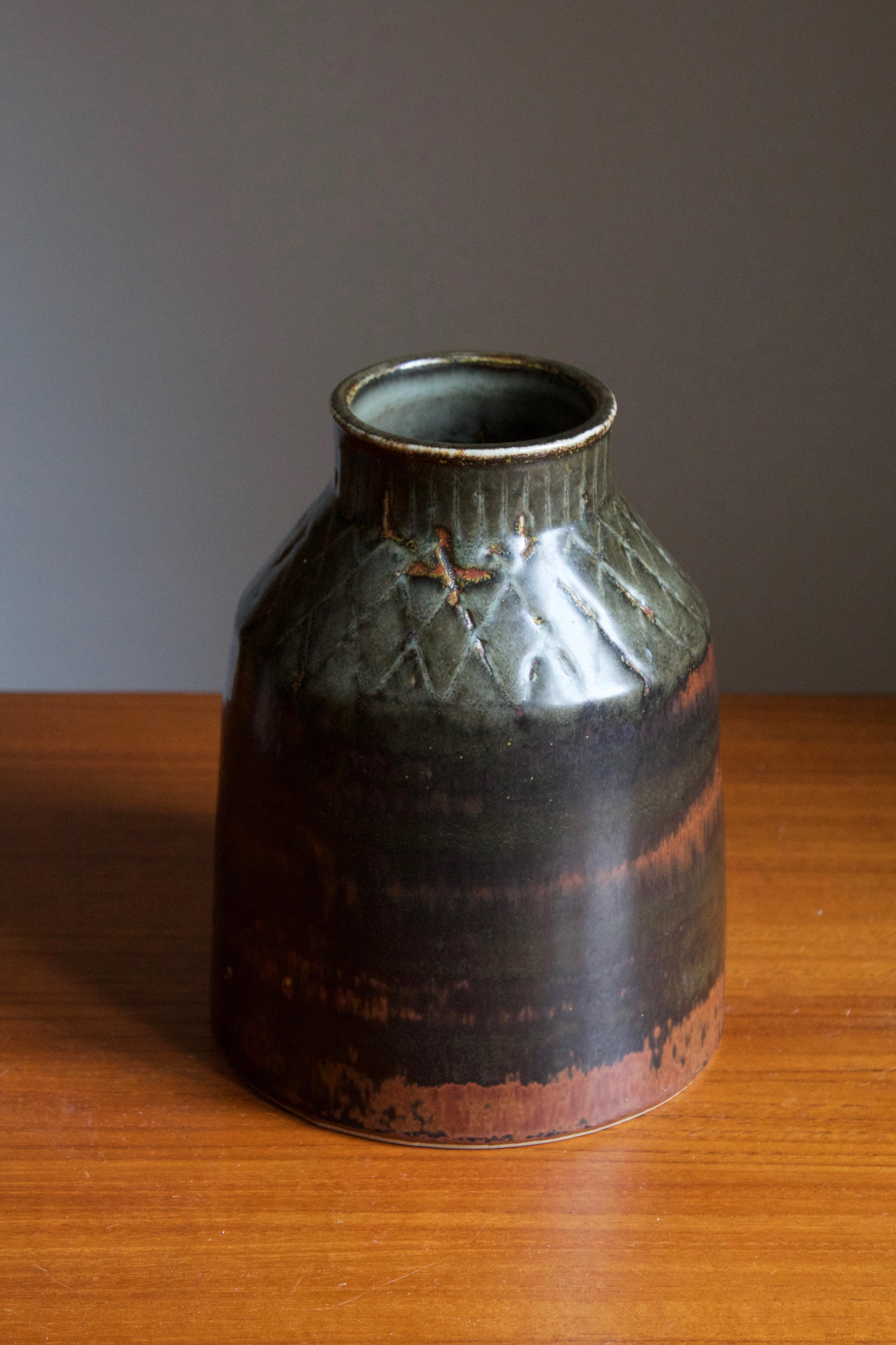 Mid-Century Modern Carl-Harry Stålhane, Rare Stoneware Vase, Glazed Stoneware, Rörstrand, 1960s
