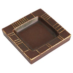 Carl-Harry Stalhane Rectangular Dish in Brown and Gold Glazes, Rorstrand, 1950