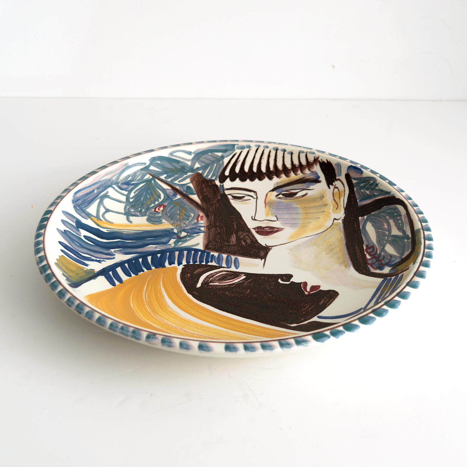 Scandinavian Carl Harry Stålhane, Rorstrand 1943, Hand Painted Bowl with Two Faces For Sale