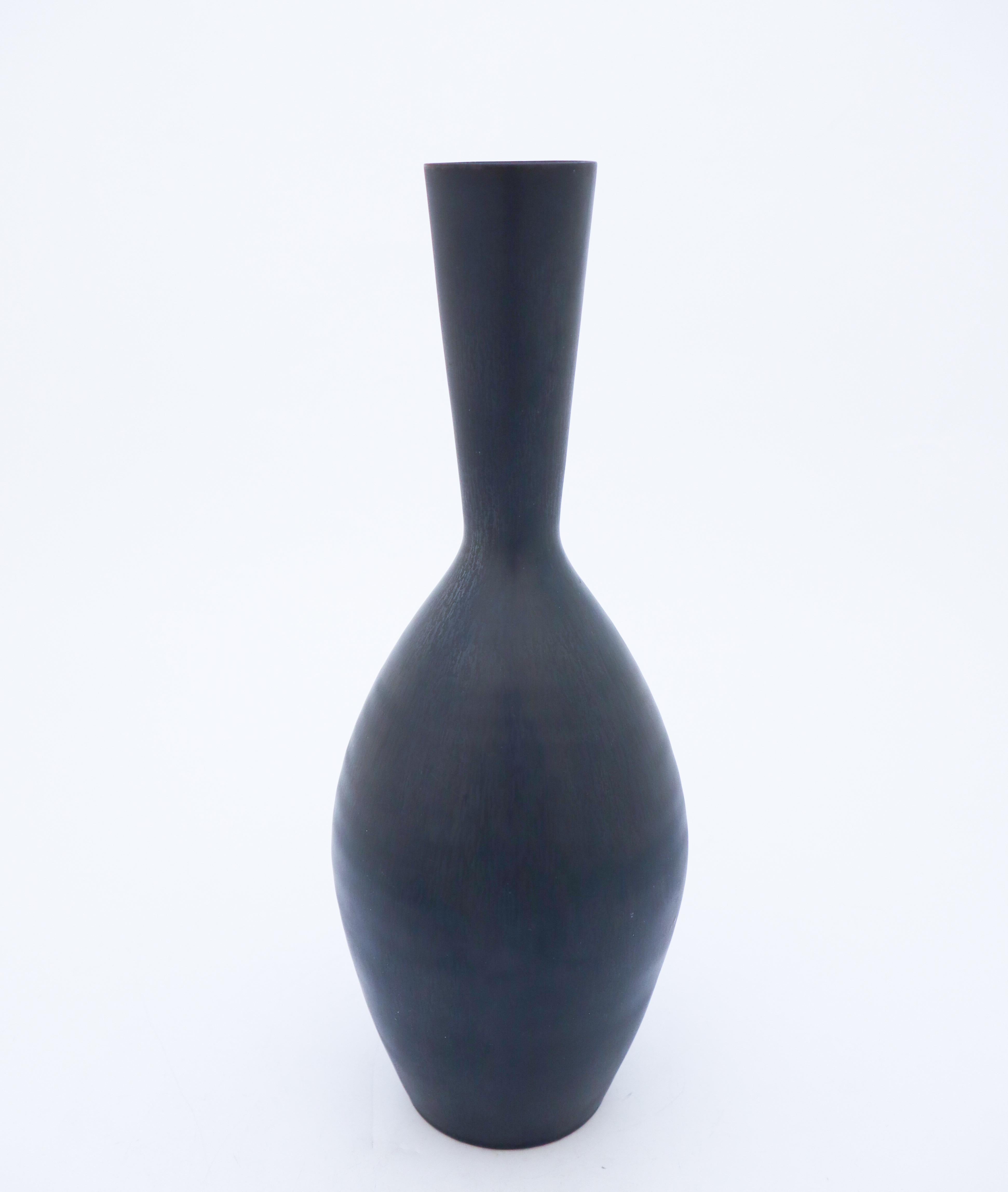 Swedish Carl-Harry Stålhane, Rörstrand, Midcentury Black Stoneware Vase For Sale