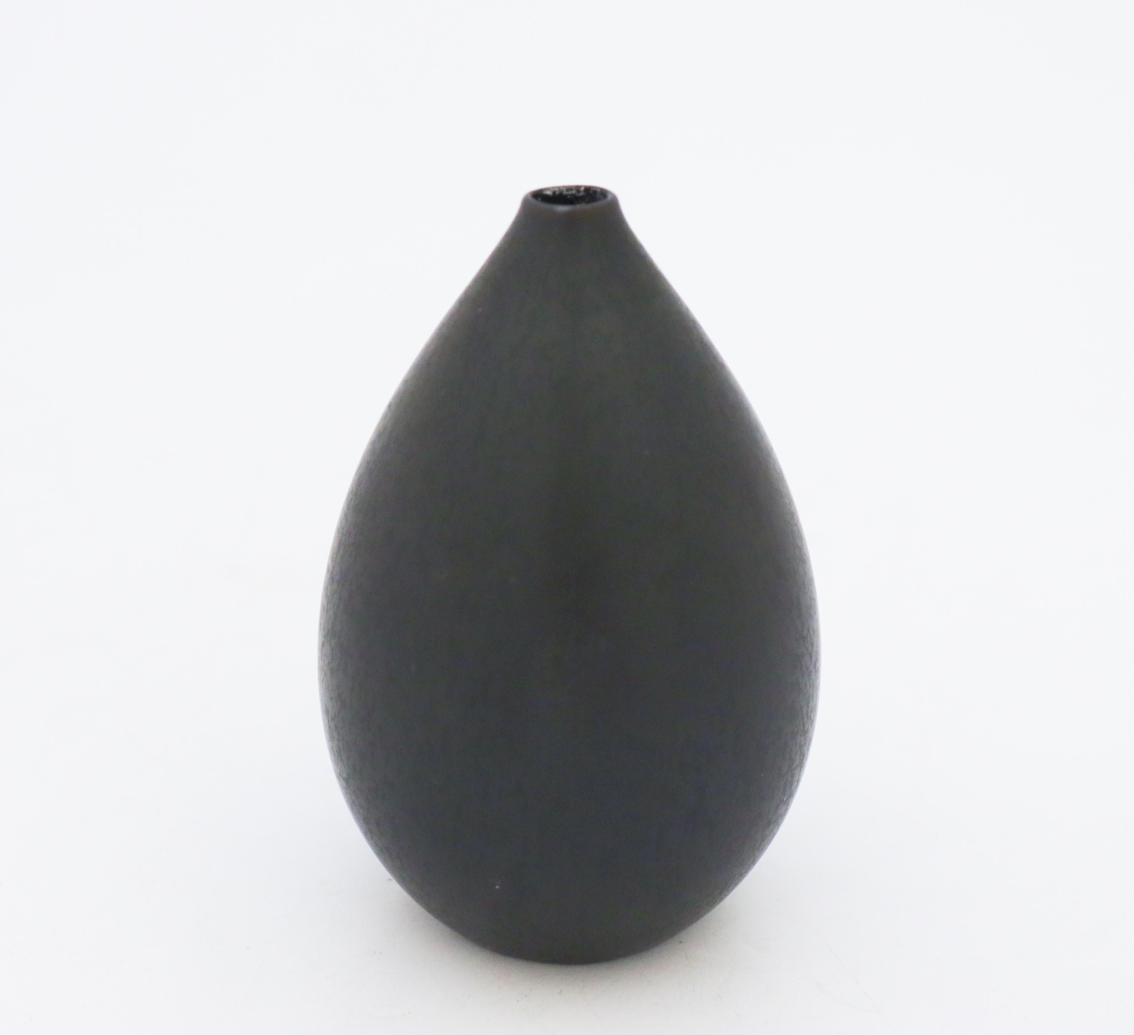 Glazed Carl-Harry Stålhane, Rörstrand, Midcentury Black Stoneware Vase