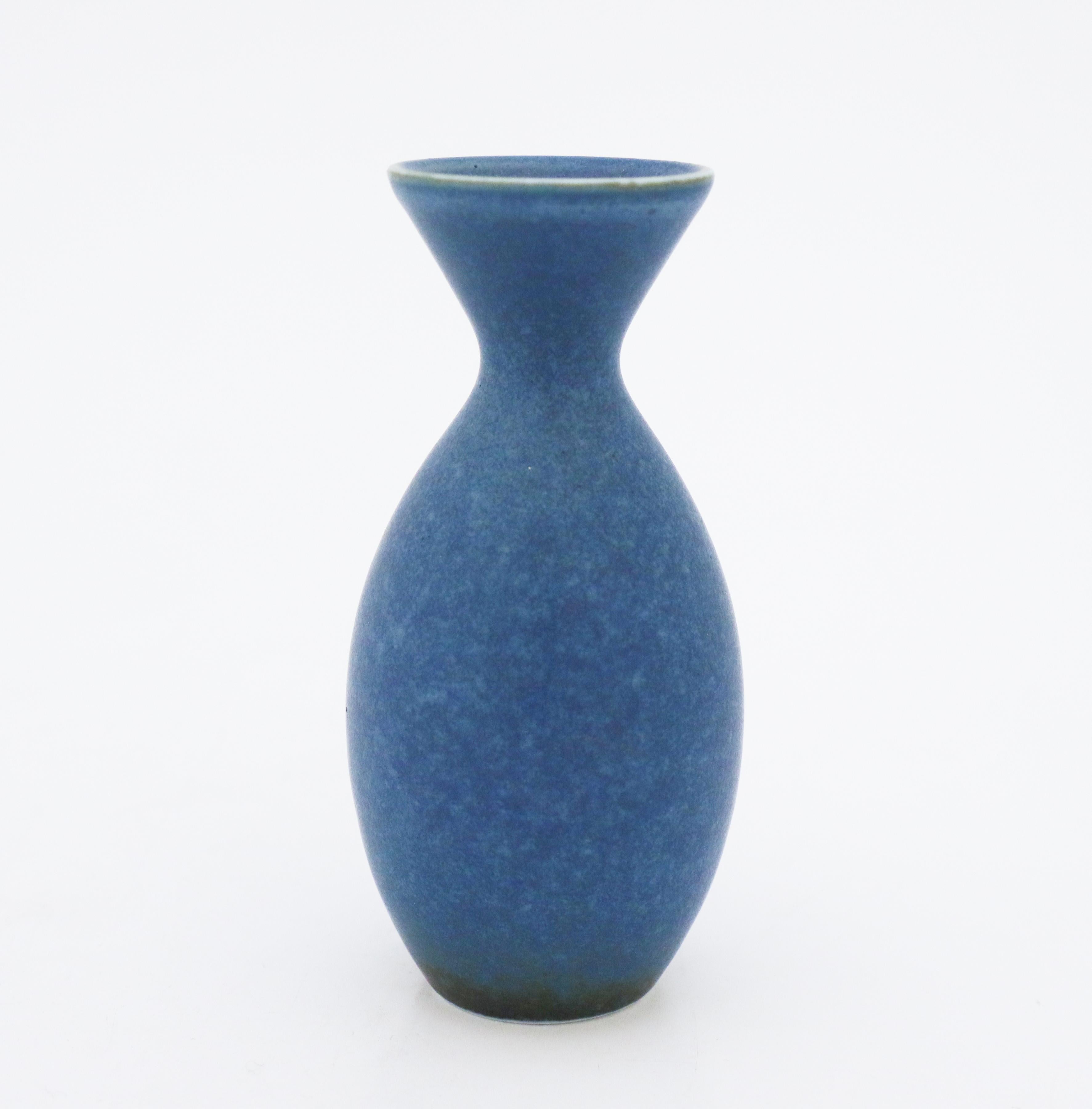 Swedish Carl-Harry Stålhane, Rörstrand, Midcentury Blue Stoneware Vase For Sale
