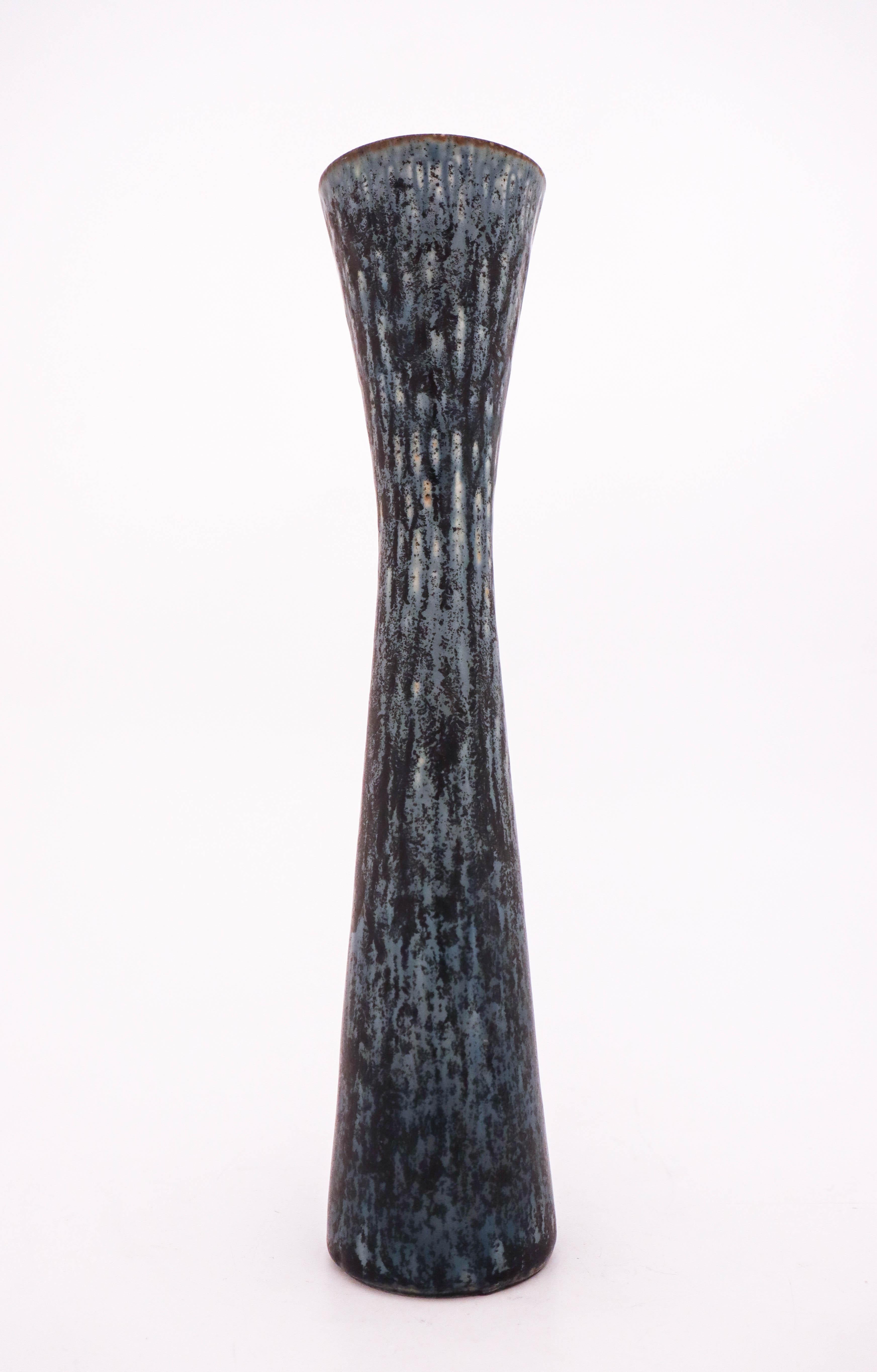 Glazed Carl-Harry Stålhane, Rörstrand, Midcentury Blue Stoneware Vase For Sale