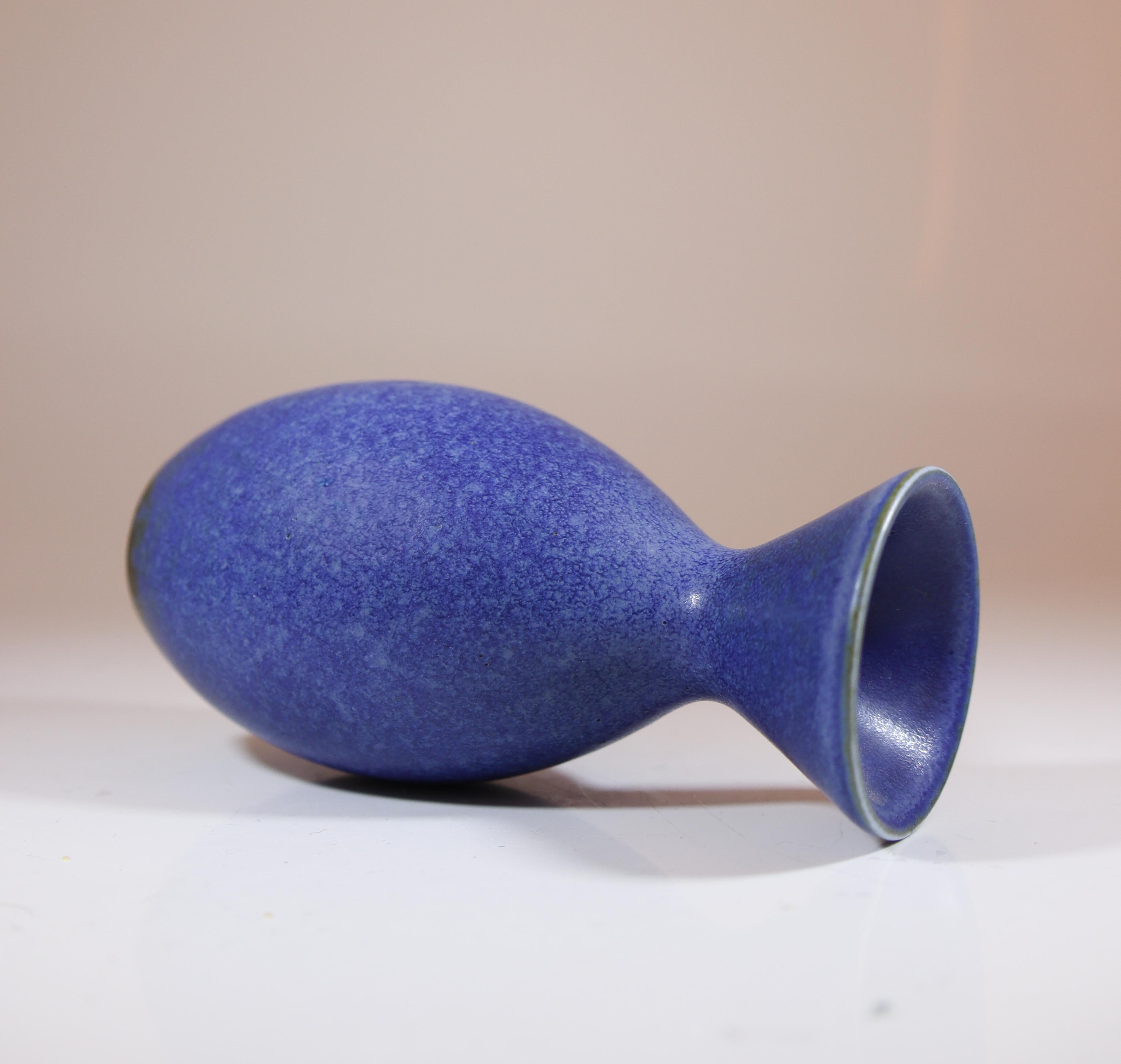 Glazed Carl-Harry Stålhane, Rörstrand, Midcentury Blue Stoneware Vase For Sale