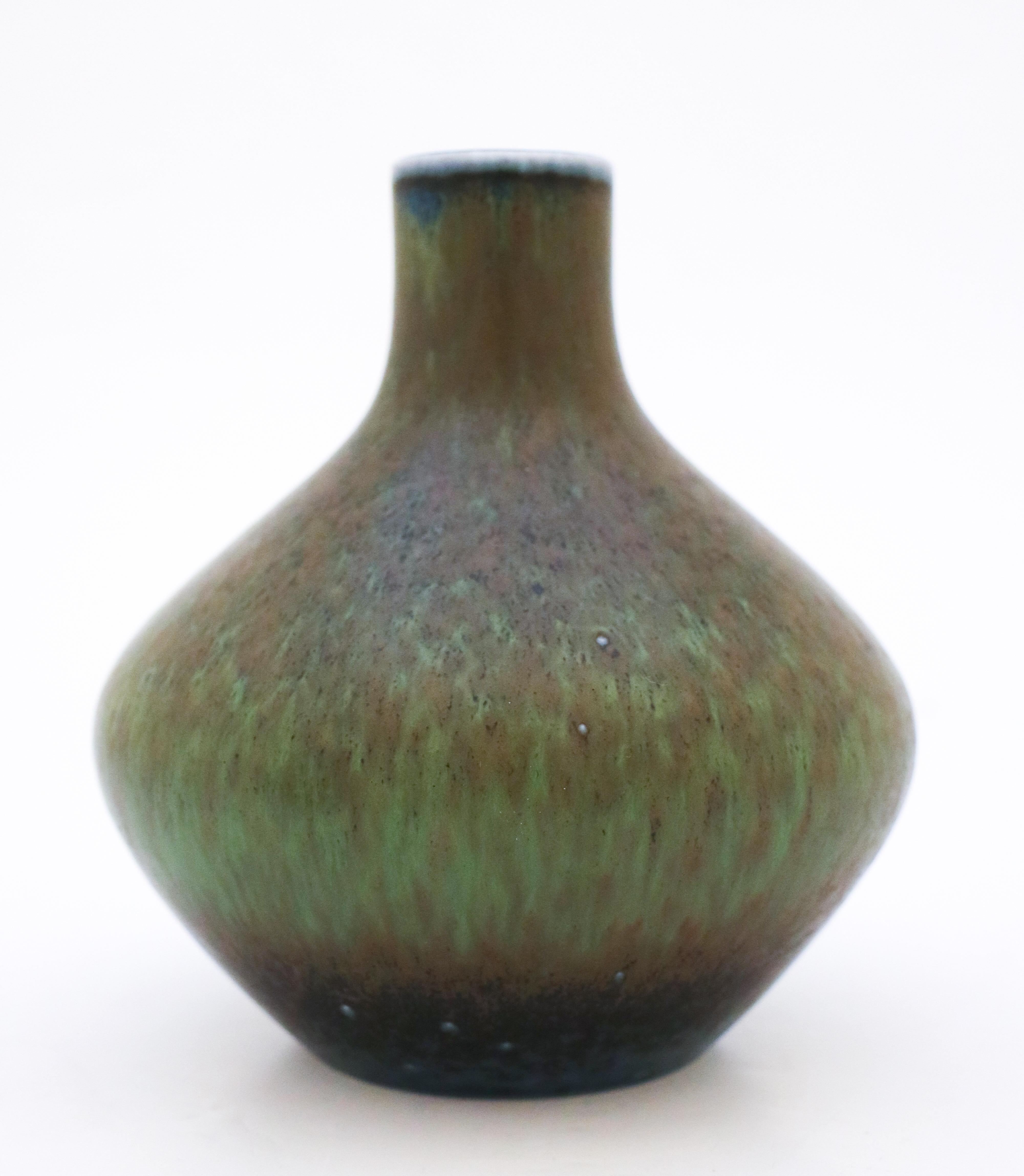 Glazed Carl-Harry Stålhane Green Stoneware Ceramic Vase Rörstrand, Scandinavian Modern For Sale