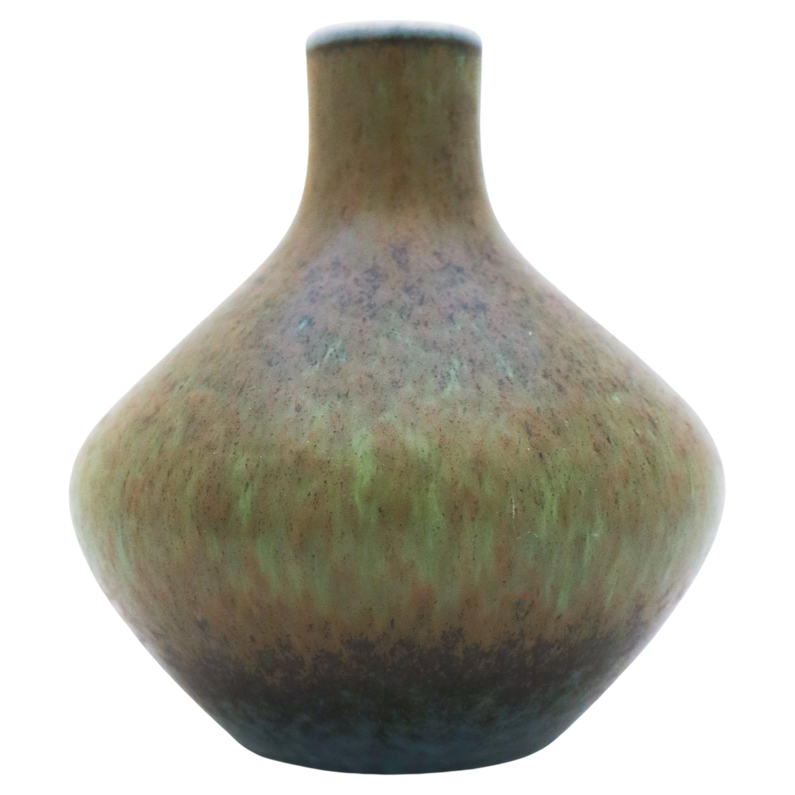 Carl-Harry Stålhane, Rörstrand, Midcentury Green Speckled Vintage Ceramic Vase