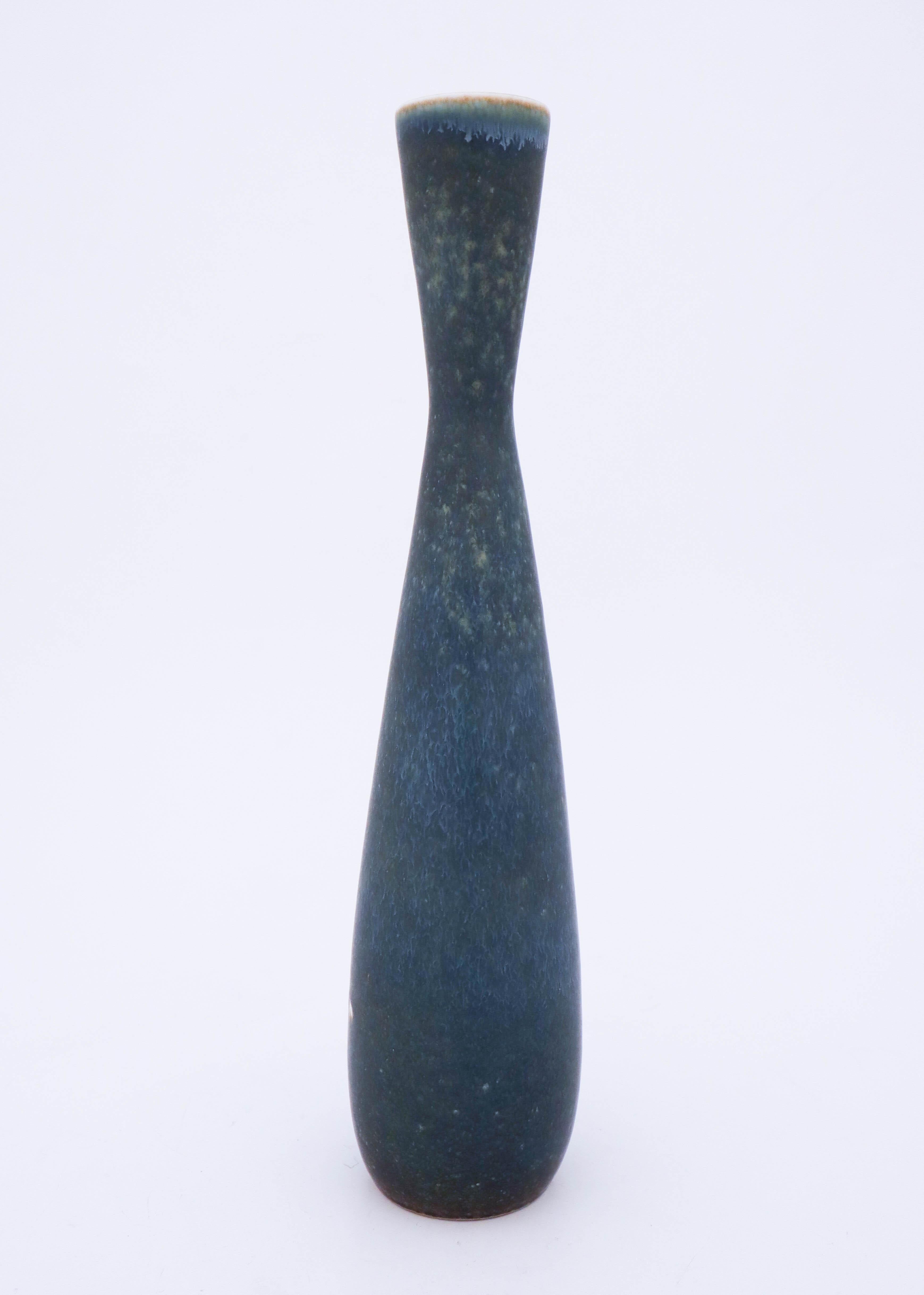 Scandinavian Modern Carl-Harry Stålhane, Rörstrand, Midcentury Unique Blue Stoneware Vase