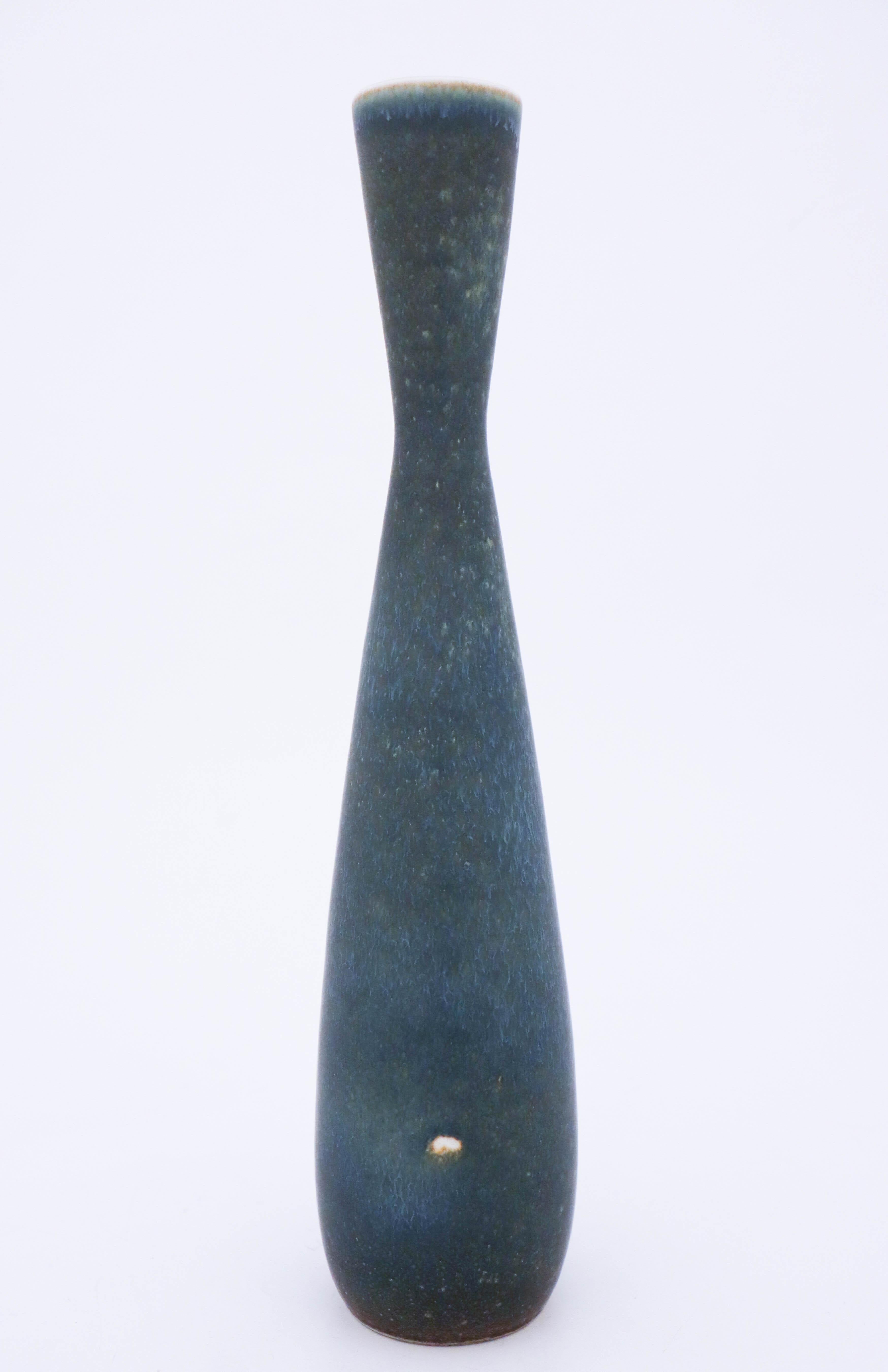 Glazed Carl-Harry Stålhane, Rörstrand, Midcentury Unique Blue Stoneware Vase