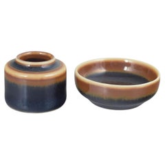 Carl-Harry Stålhane, Rörstrand. Miniature stoneware vase and bowl, mid-20th c.