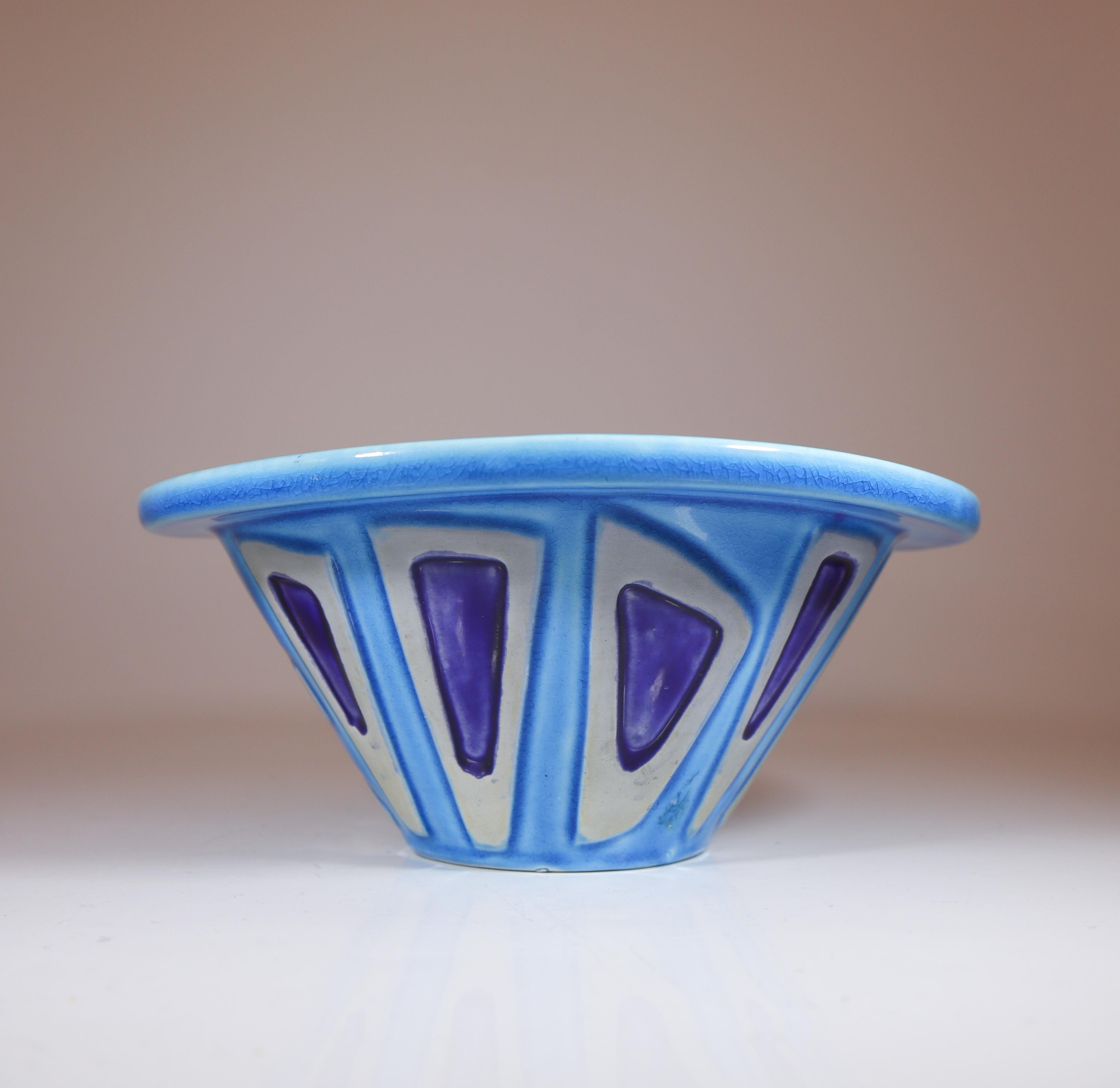 Stoneware Carl-Harry Stålhane, Rörstrand, Modern, Abstract Turquoise Bowl - Scandinavian For Sale