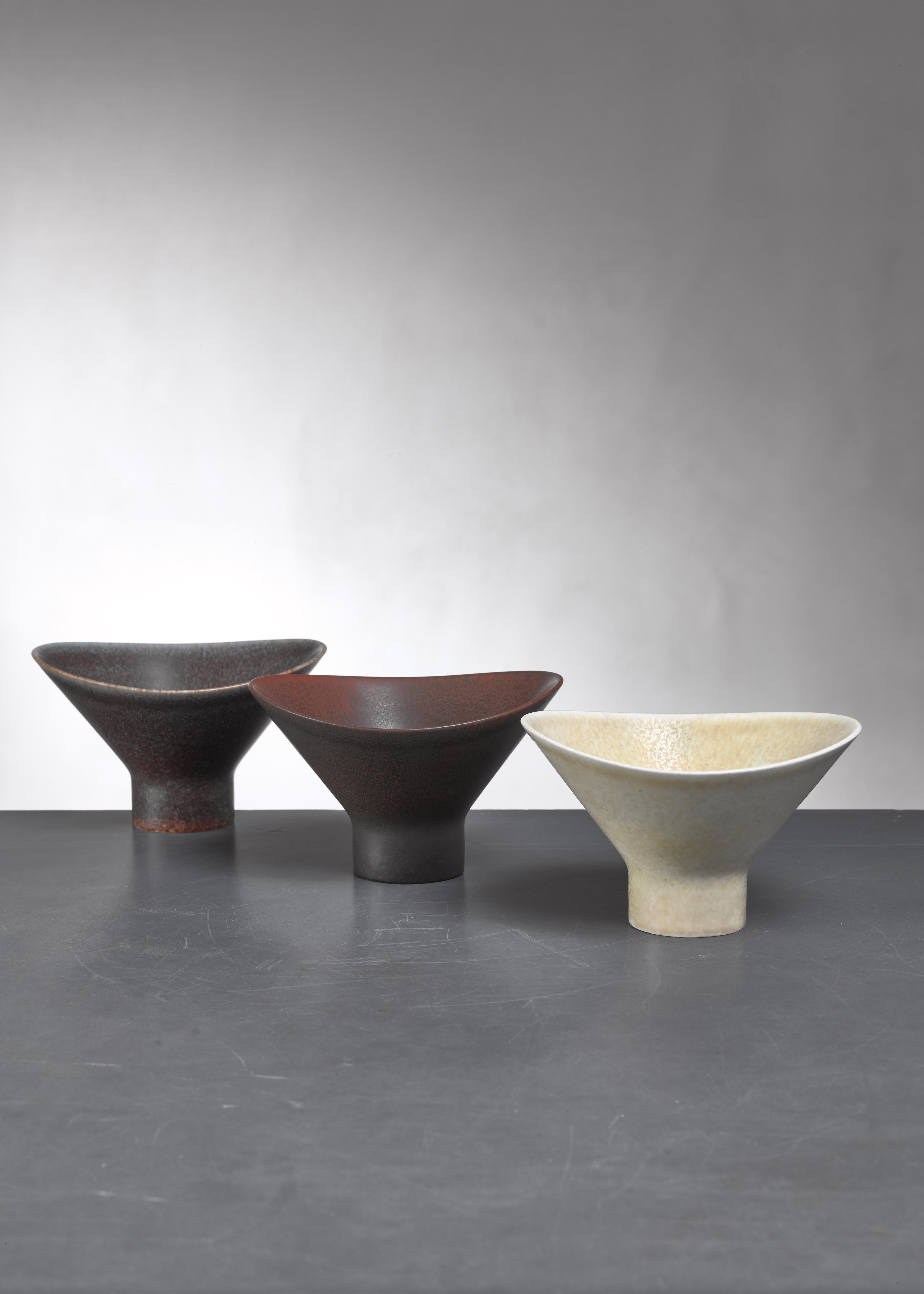 Scandinavian Modern Carl-Harry Stålhane Set of Three Ceramic Bowls, Sweden For Sale