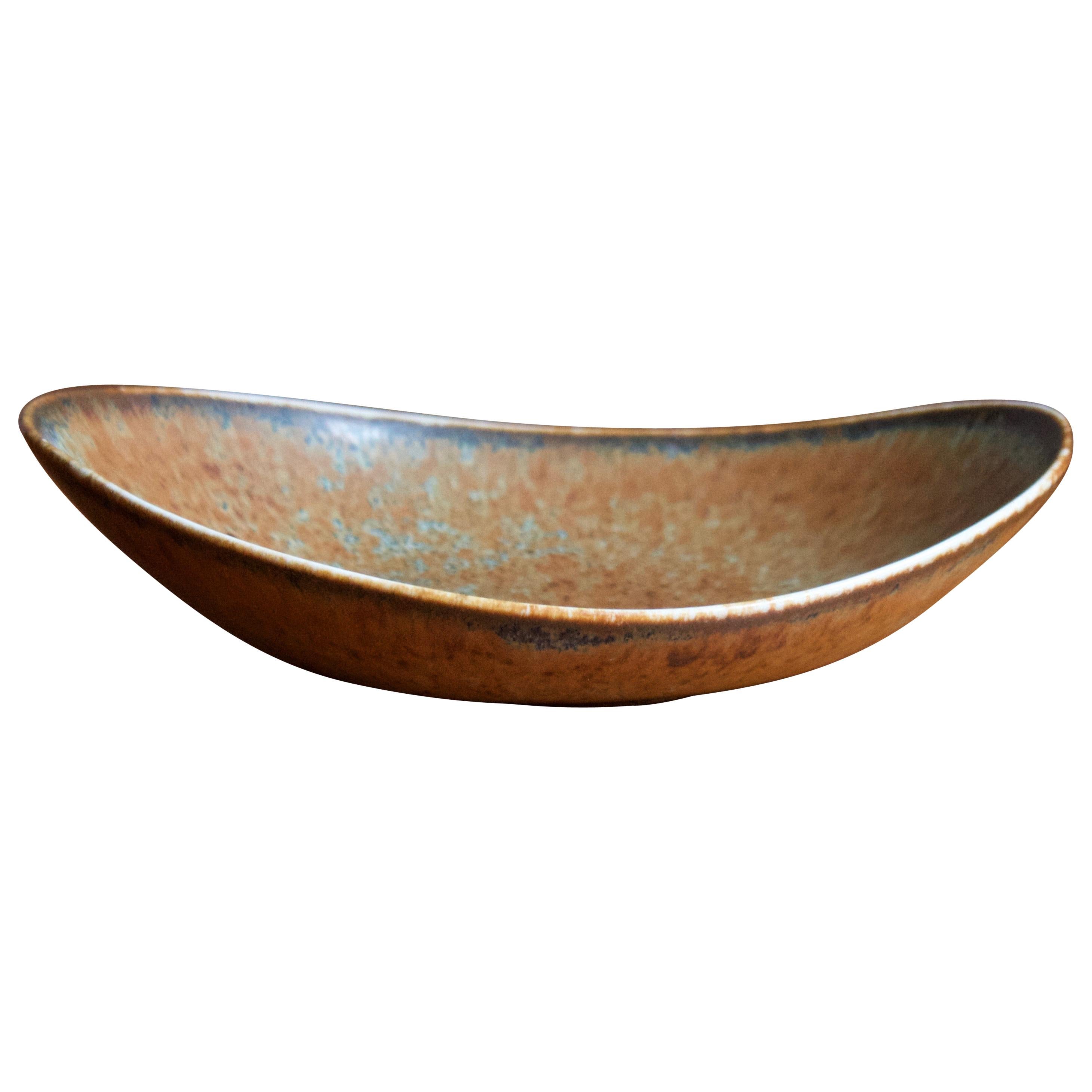 Carl-Harry Stålhane, Small Organic Bowl / Dish, Glazed Stoneware Rörstand, 1950s