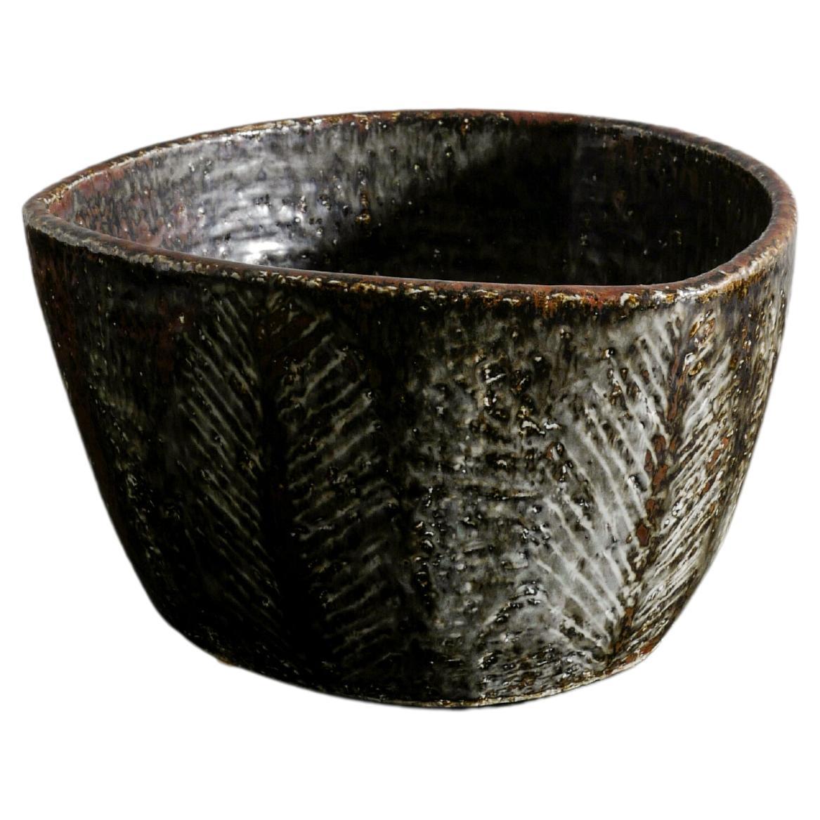 Carl-Harry Stålhane Stoneware Ceramic Midcentury Bowl Unique Piece, 1950s For Sale