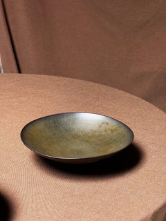 Carl-Harry Stålhane, Swedish Green glaze 1950’s plate / bowl on foot, Unique