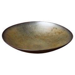 Vintage Carl-Harry Stålhane, Swedish Green glaze 1950’s plate / bowl on foot, Unique