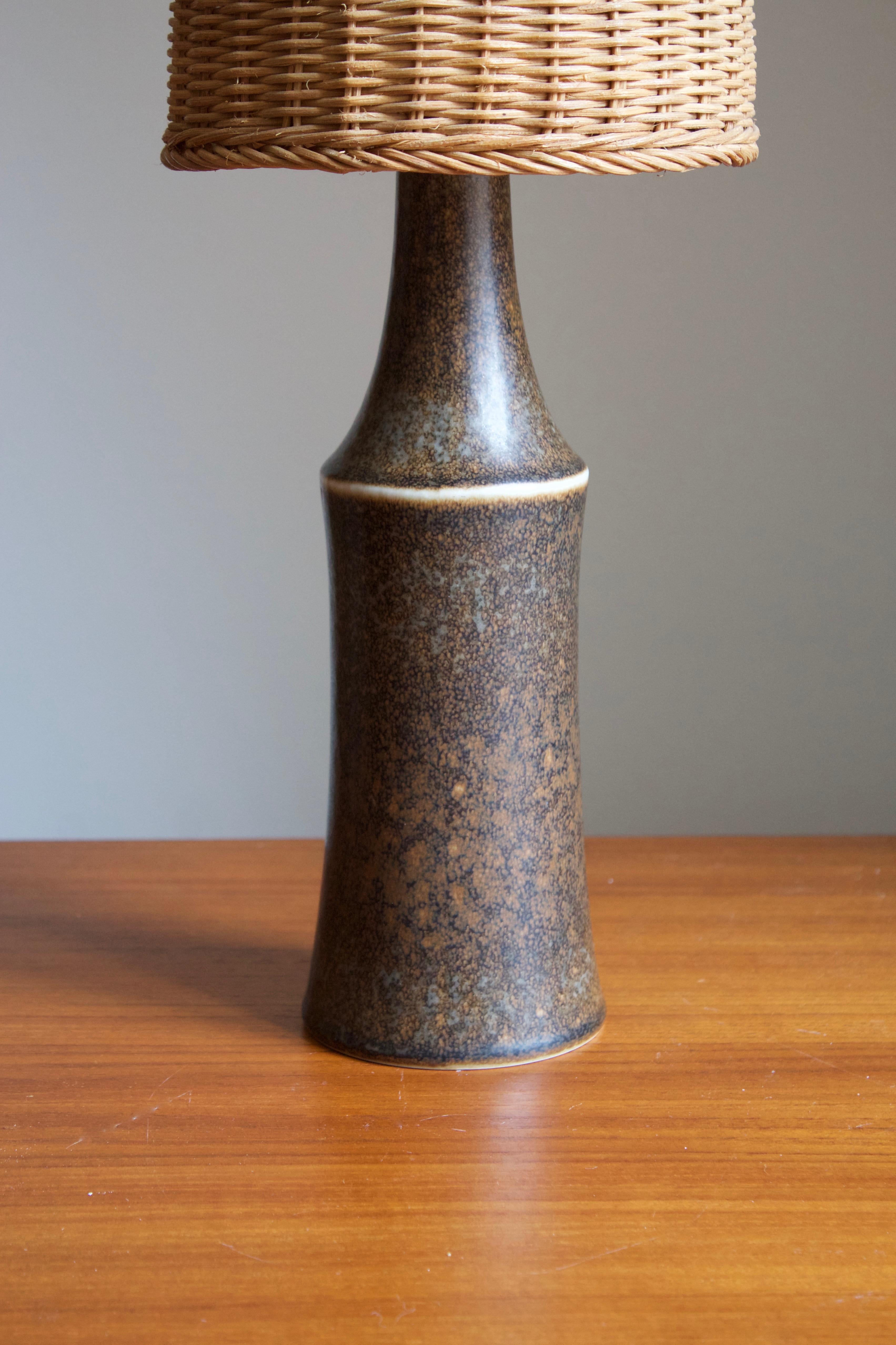 Swedish Carl-Harry Stålhane, Table Lamp, Glazed Stoneware, Rattan, Rörstrand, 1950s