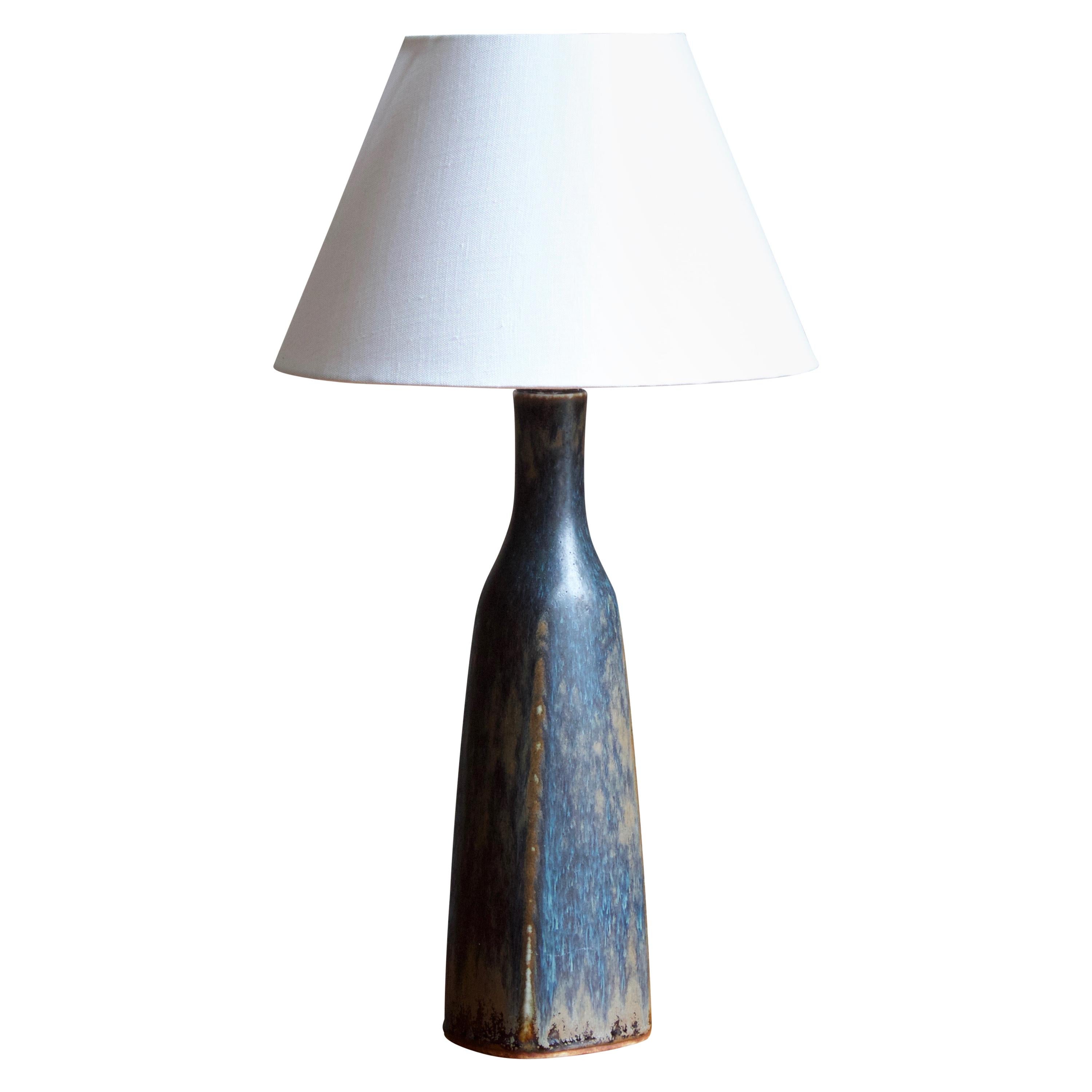 Carl-Harry Stålhane, Table Lamp, Glazed Stoneware, Rattan, Rörstrand, 1950s