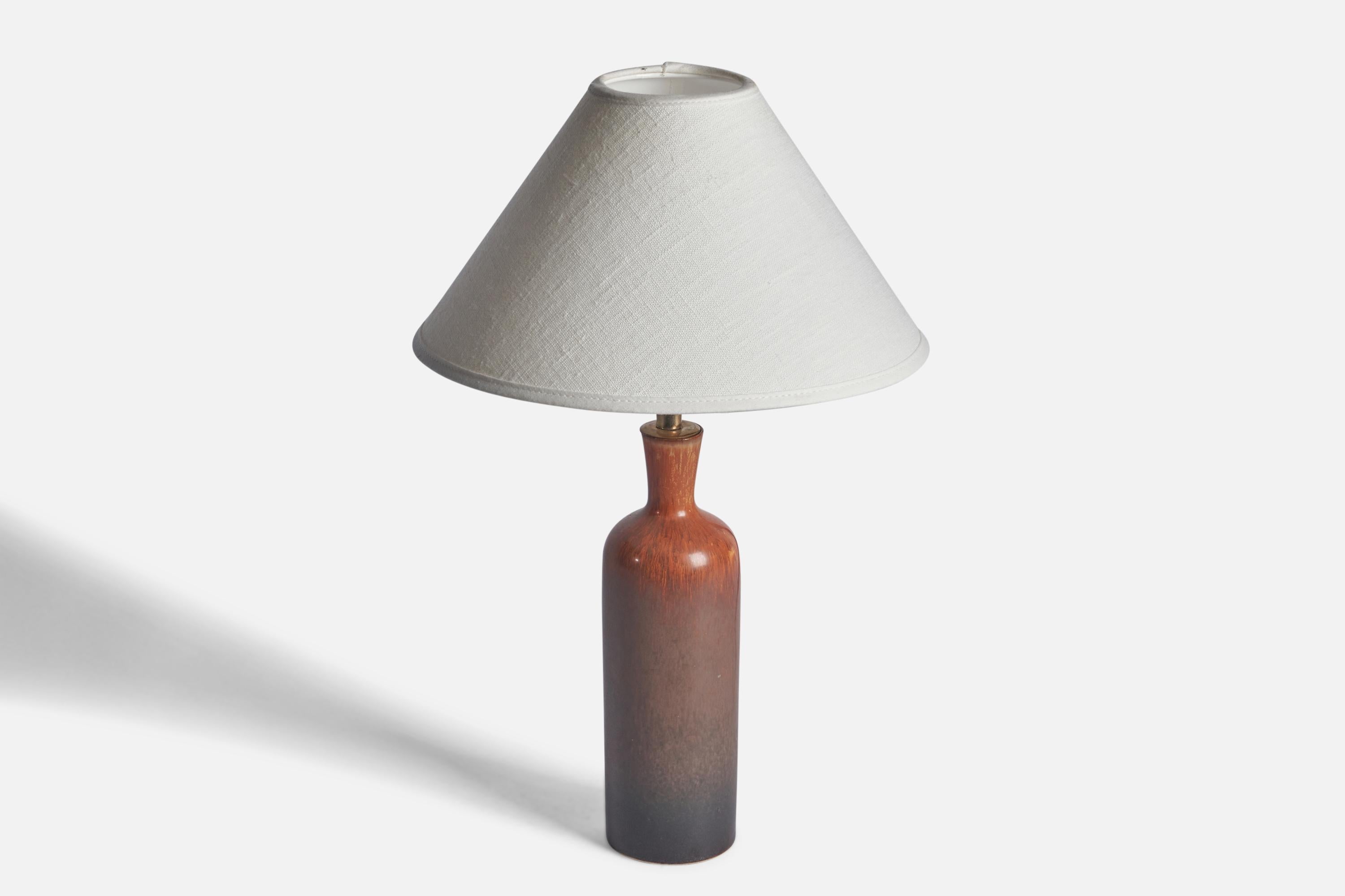 Mid-Century Modern Carl-Harry Stålhane, Table Lamp, Stoneware, Brass, Sweden, 1950s For Sale
