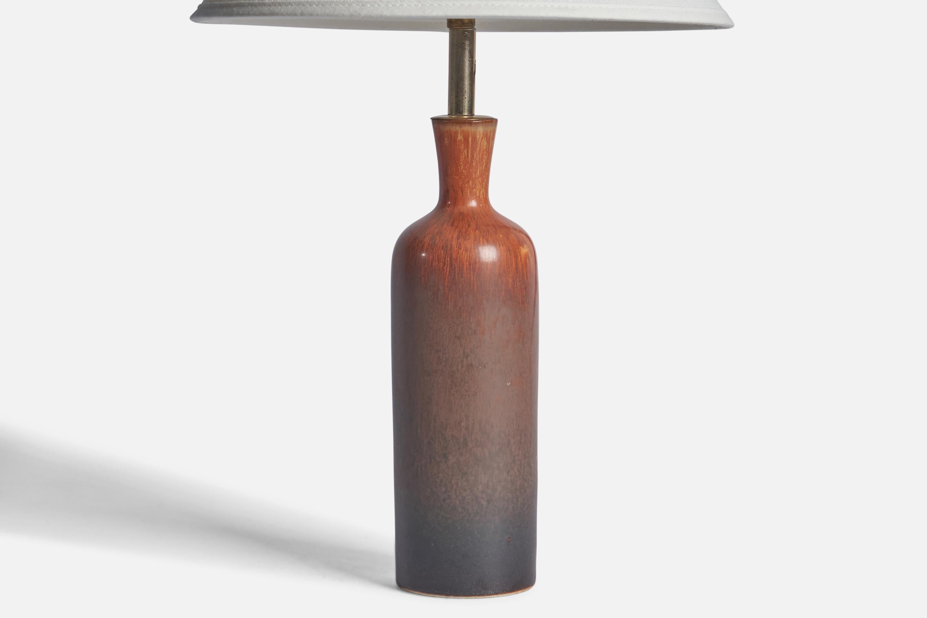 Swedish Carl-Harry Stålhane, Table Lamp, Stoneware, Brass, Sweden, 1950s For Sale