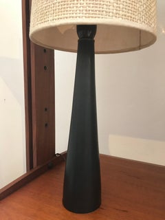 Carl Harry Stalhane Table Lamp with Hare's Fur Glaze and Woven Shade, circa 1955