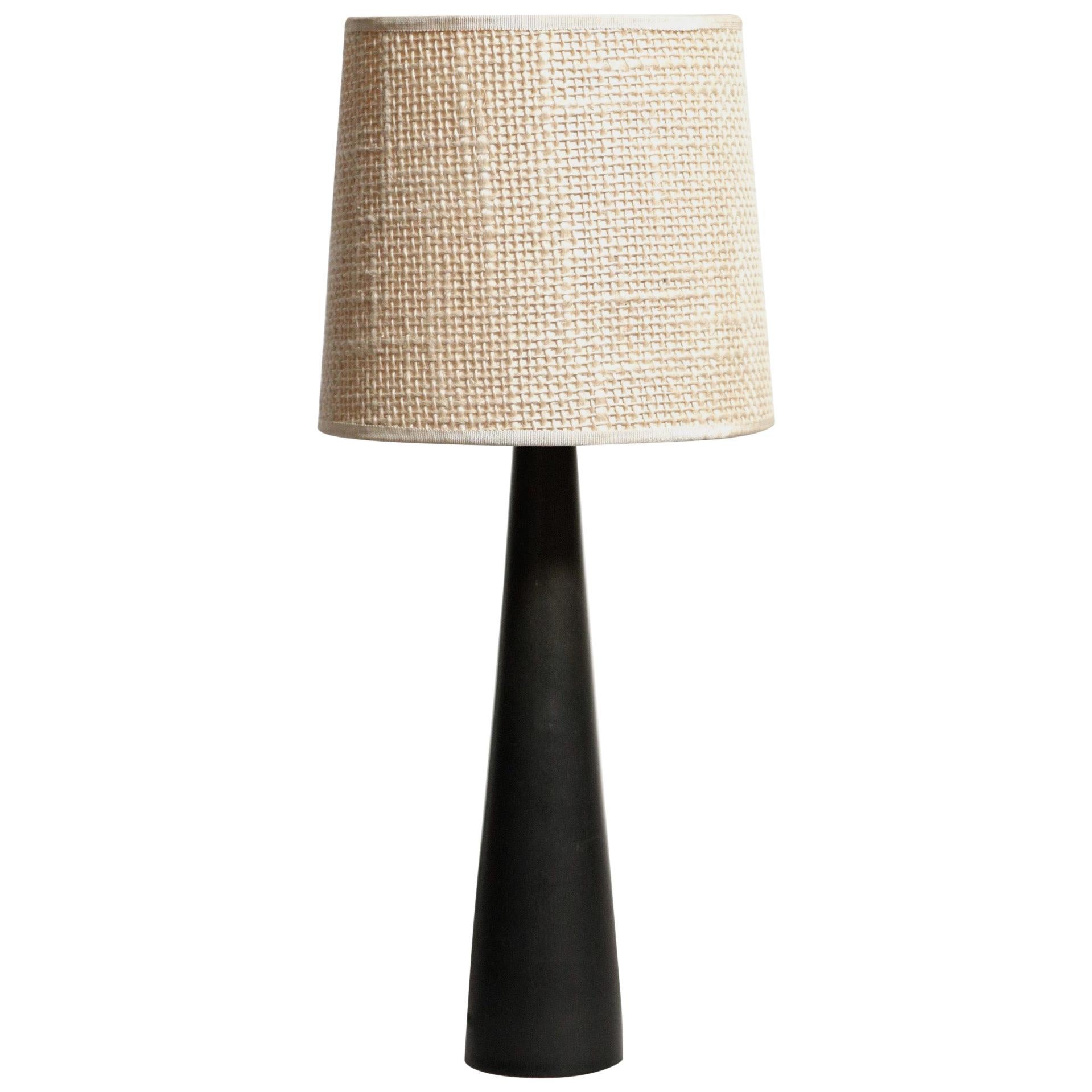Carl Harry Stalhane Table Lamp with Hare's Fur Glaze and Woven Shade, circa 1955 For Sale