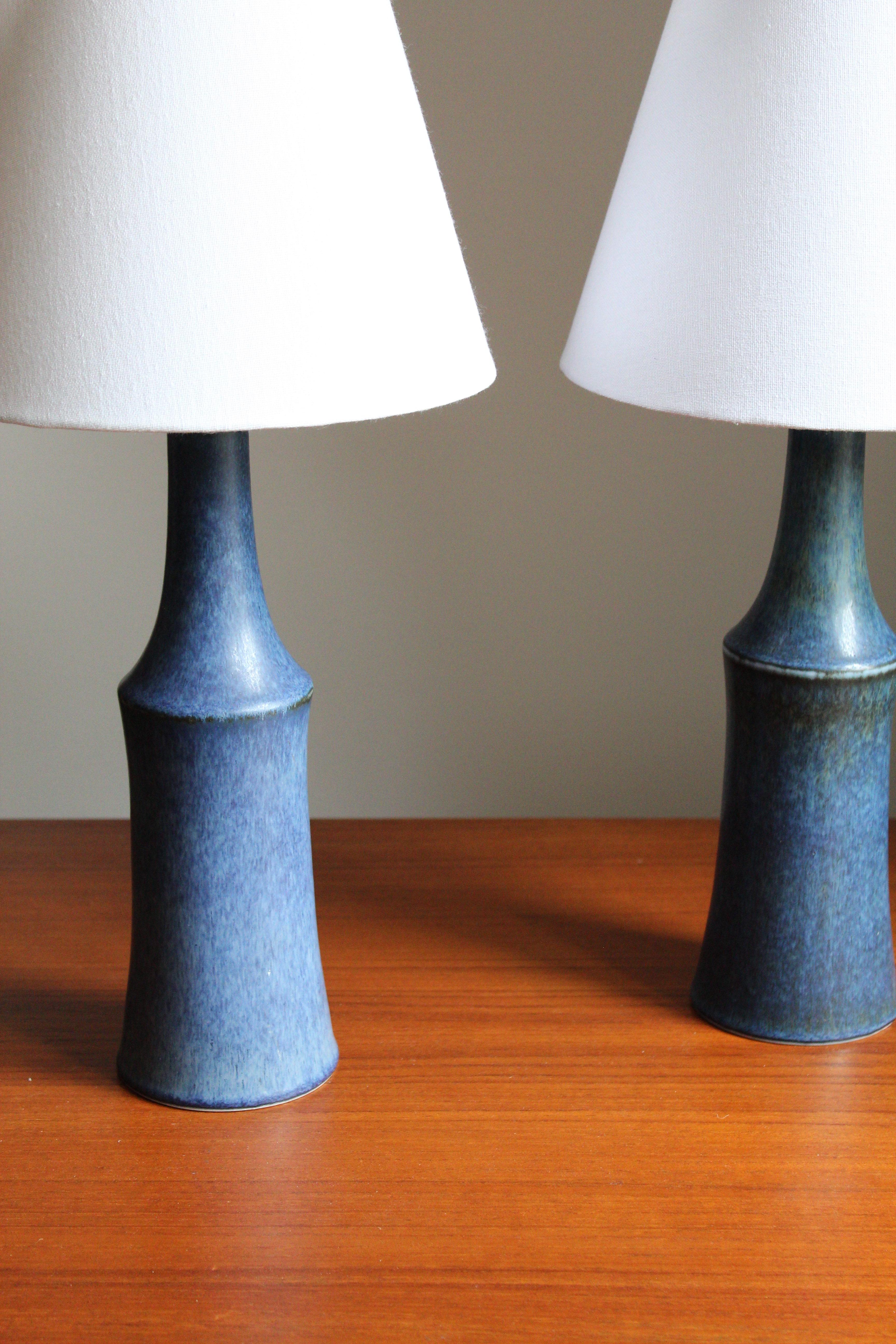 Mid-Century Modern Carl-Harry Stålhane, Table Lamps, Blue Glazed Stoneware, Fabric, Rörstand, 1950s
