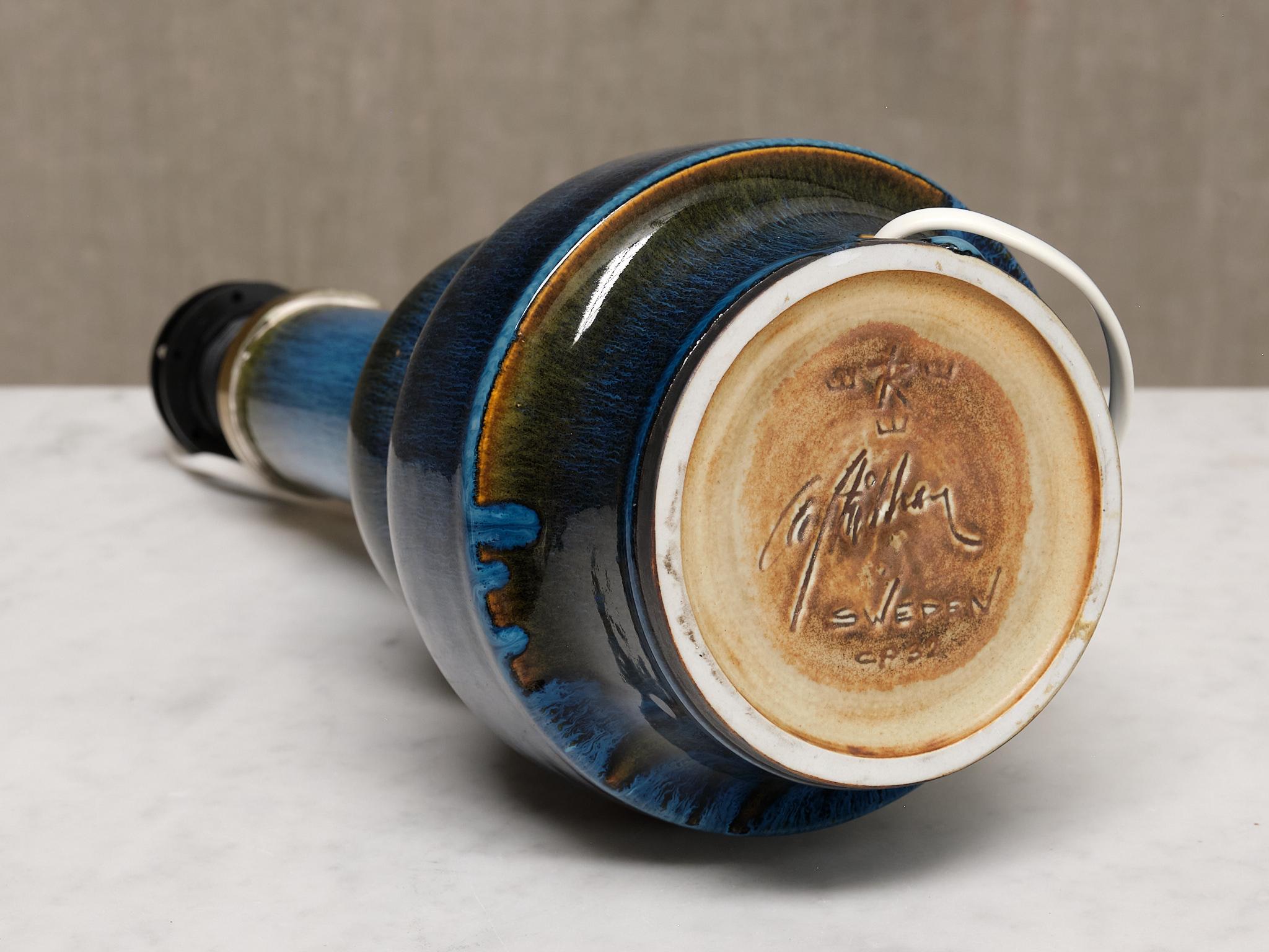Carl-Harry Stålhane Tall Table Lamp in Glazed Ceramic, Rörstrand, Sweden, 1950s For Sale 8