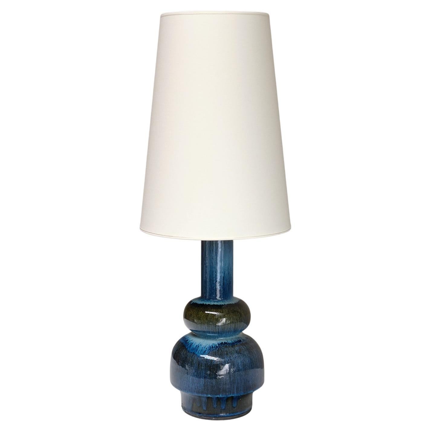 Carl-Harry Stålhane Tall Table Lamp in Glazed Ceramic, Rörstrand, Sweden, 1950s For Sale