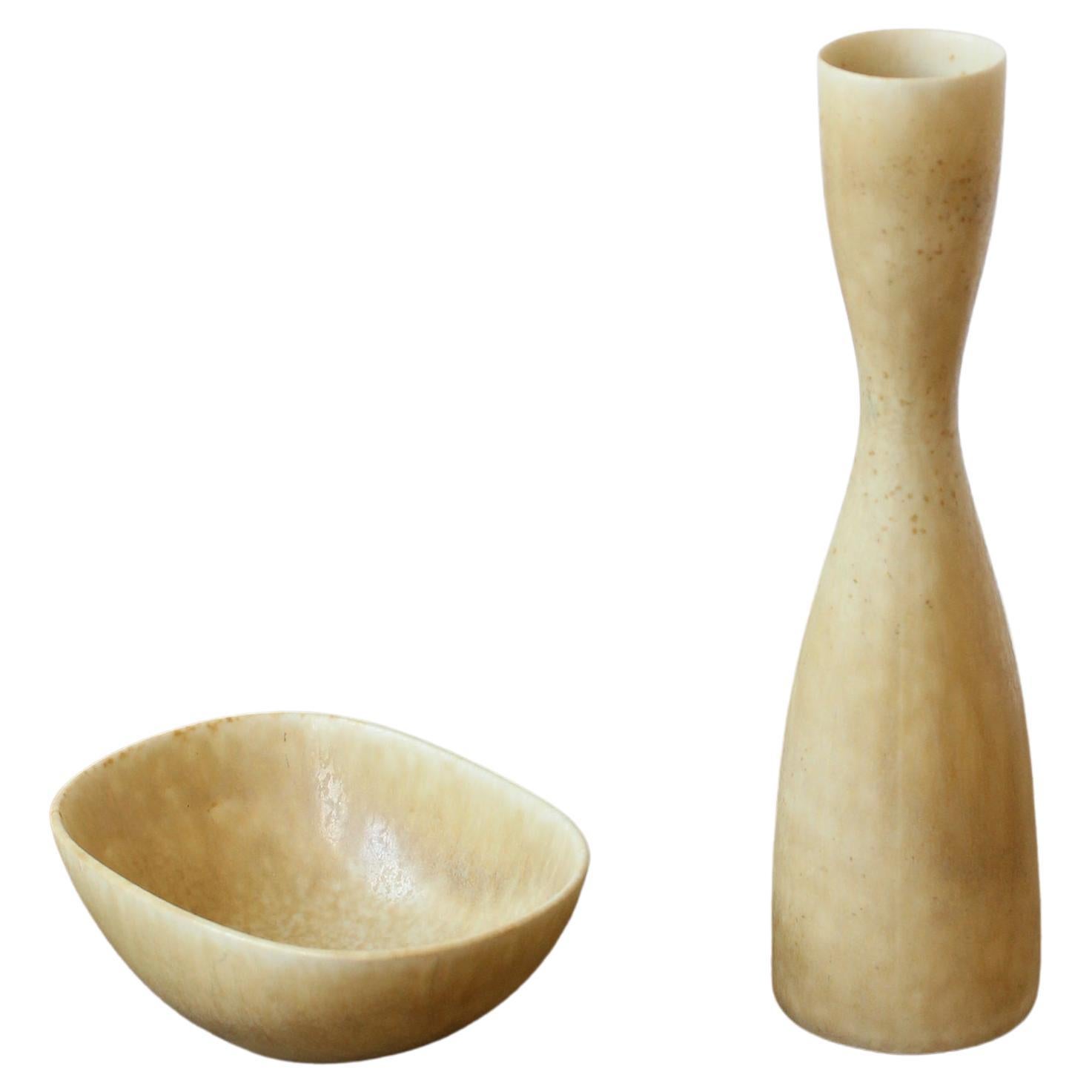 Carl-Harry Stålhane, Vase and Bowl, Stoneware Set, Rörstrand, Sweden, 1950's 
