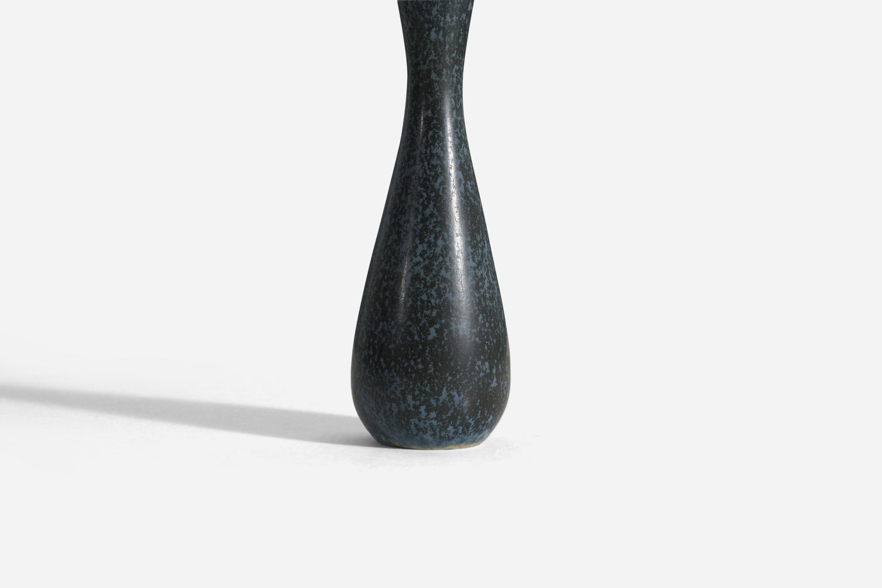 Mid-Century Modern Carl-Harry Stålhane, Vase, Blue-Glazed Stoneware, Rörstrand, Sweden, 1960s For Sale