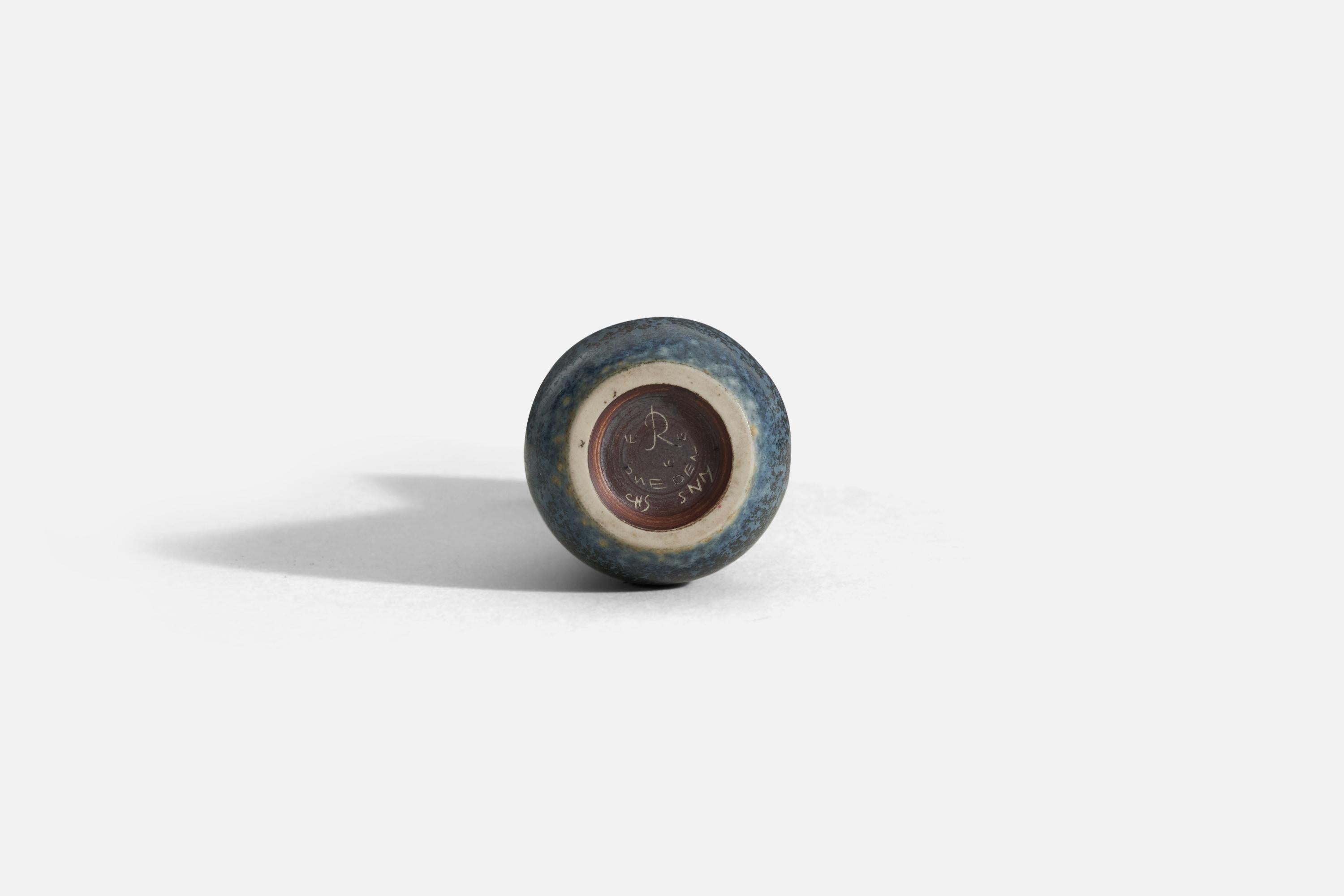 Mid-20th Century Carl-Harry Stålhane, Vase, Blue-Glazed Stoneware, Rörstrand, Sweden, 1960s For Sale