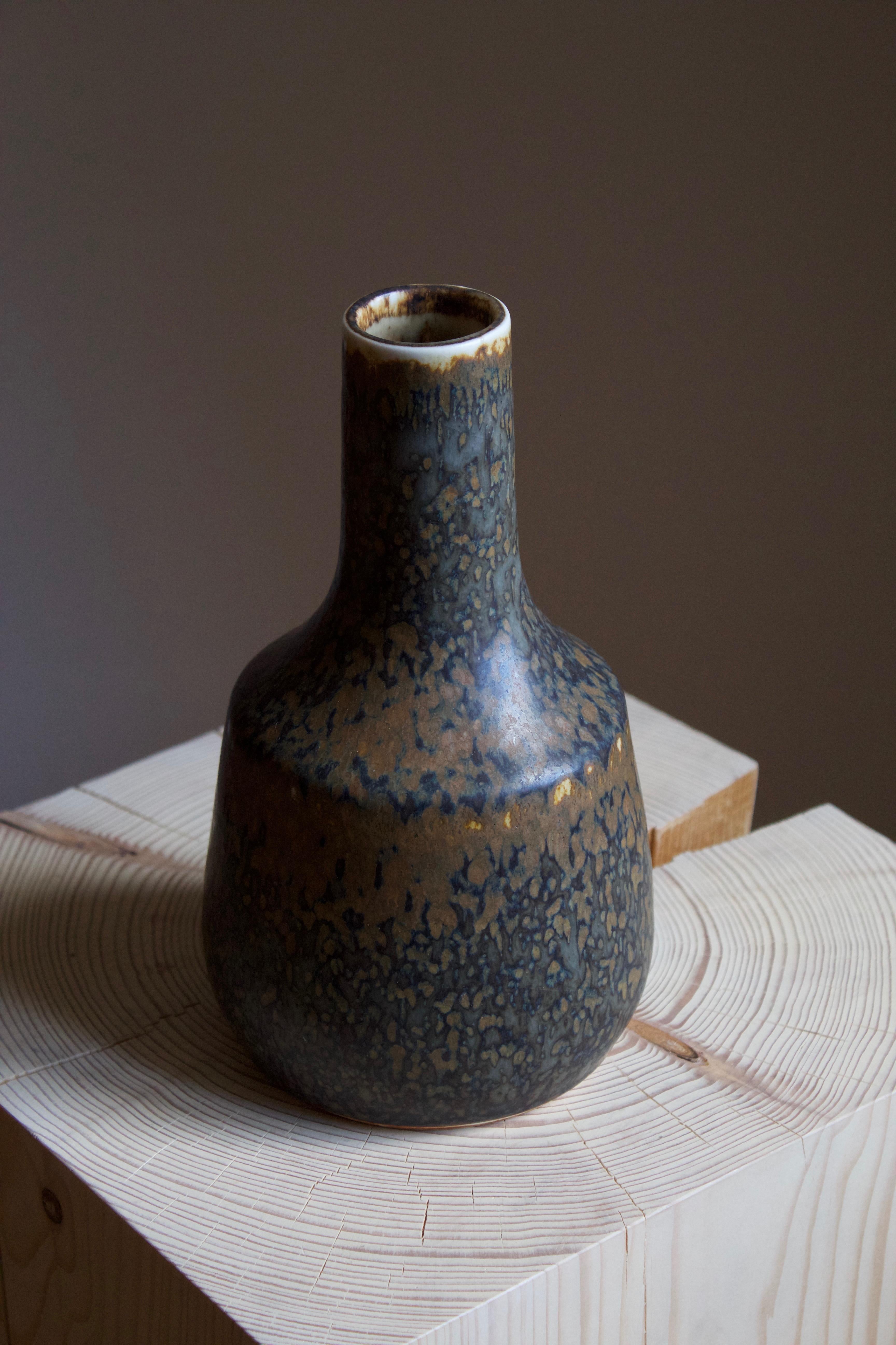 Mid-Century Modern Carl-Harry Stålhane, Vase, Brown / Blue Glazed Stoneware, Rörstrand, 1960s