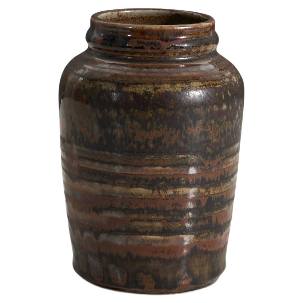 Carl-Harry Stålhane, Vase, Brown-Glazed Stoneware, Rörstrand, Sweden, 1960s For Sale