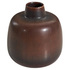 Vintage Carl-Harry Stålhane, Vase, Brown Glazed Stoneware, Rörstrand, Sweden, 1960s