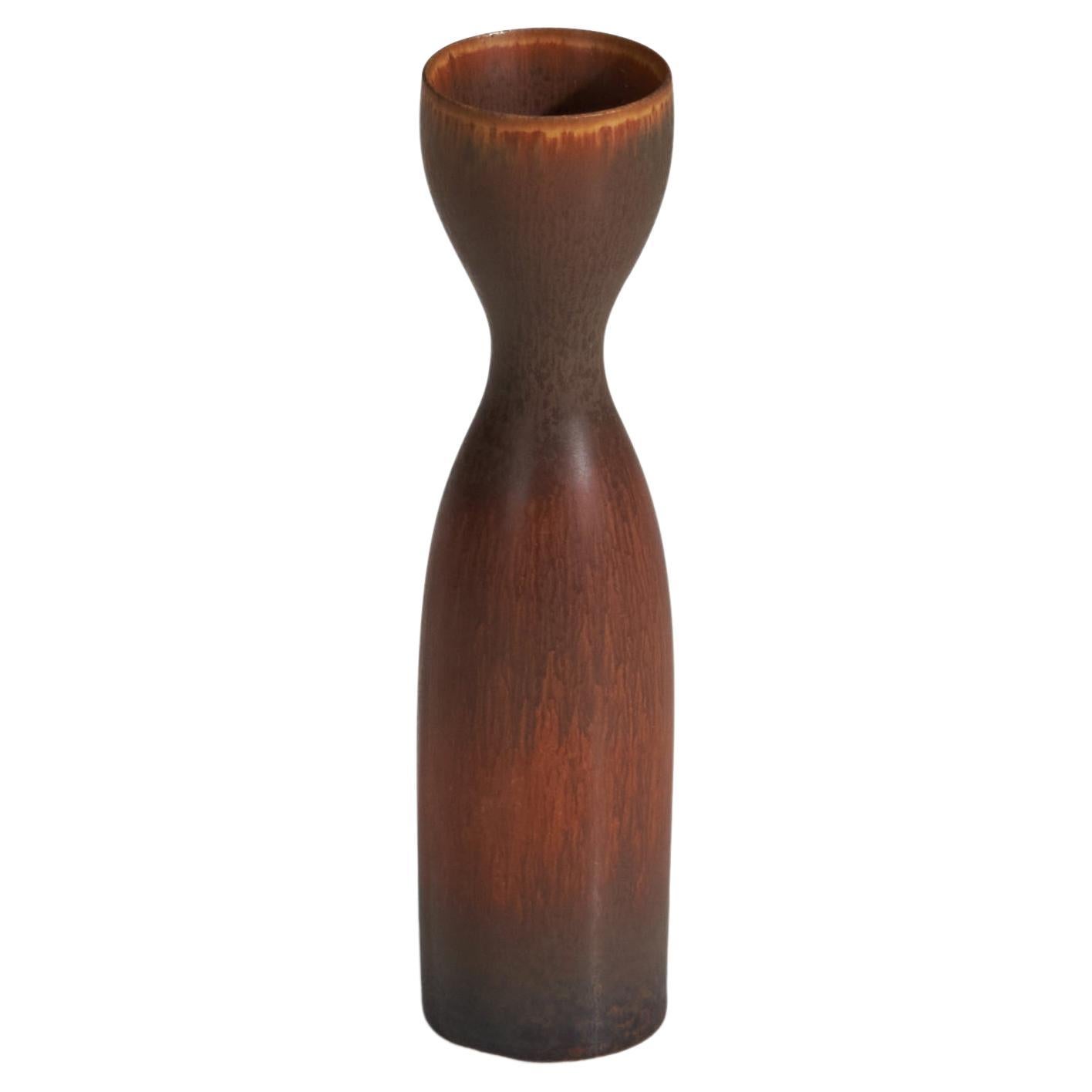 Carl-Harry Stålhane, Vase, Brown Glazed Stoneware, Rörstrand, Sweden, 1960s For Sale