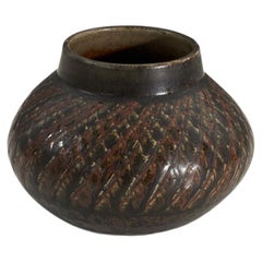 Carl-Harry Stålhane, Vase, Glazed Incised Stoneware, Rörstrand, Sweden, 1960s