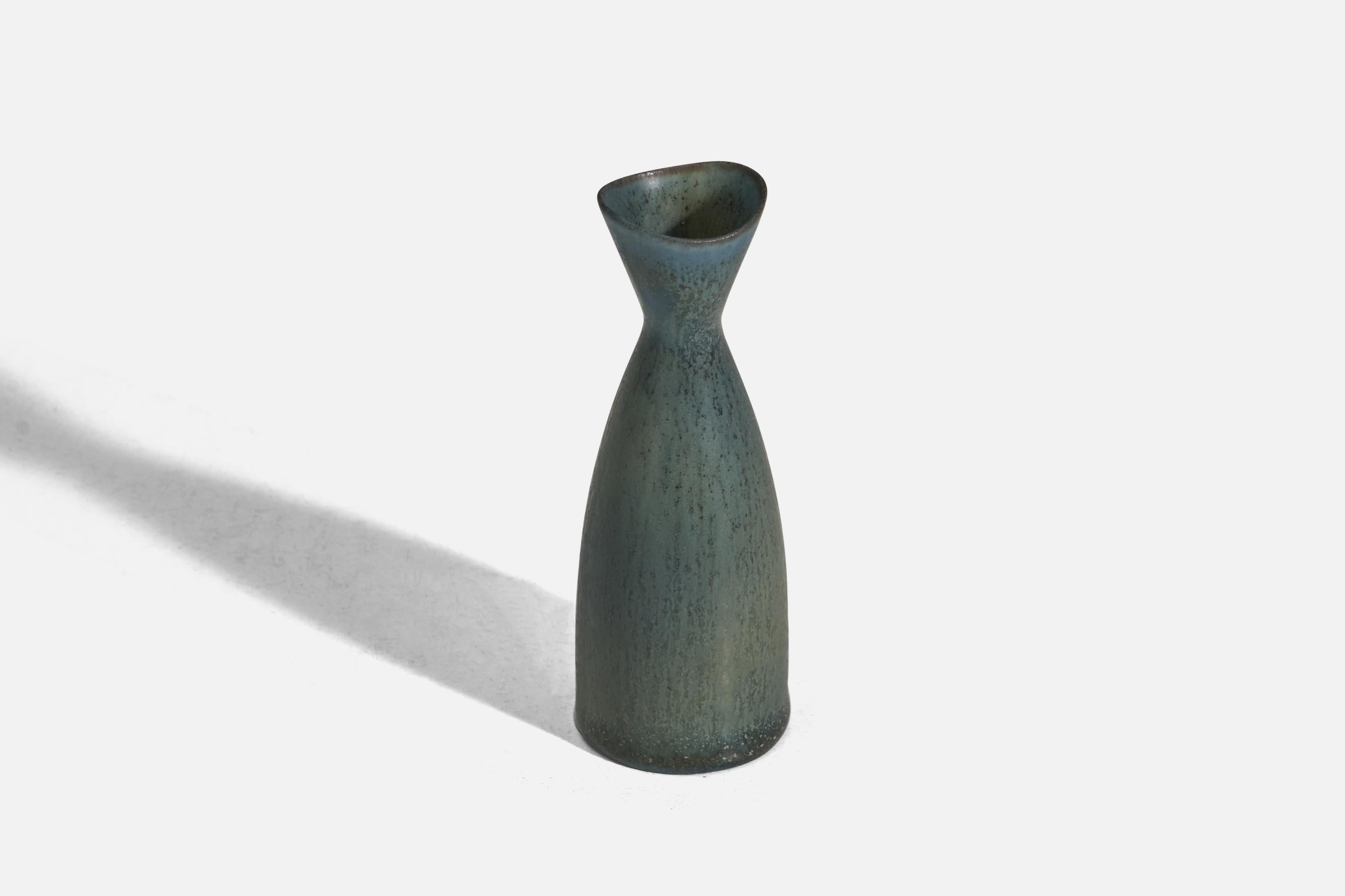 Swedish Carl-Harry Stålhane, Vase, Green Glazed Stoneware, Rörstrand, Sweden, 1960s For Sale